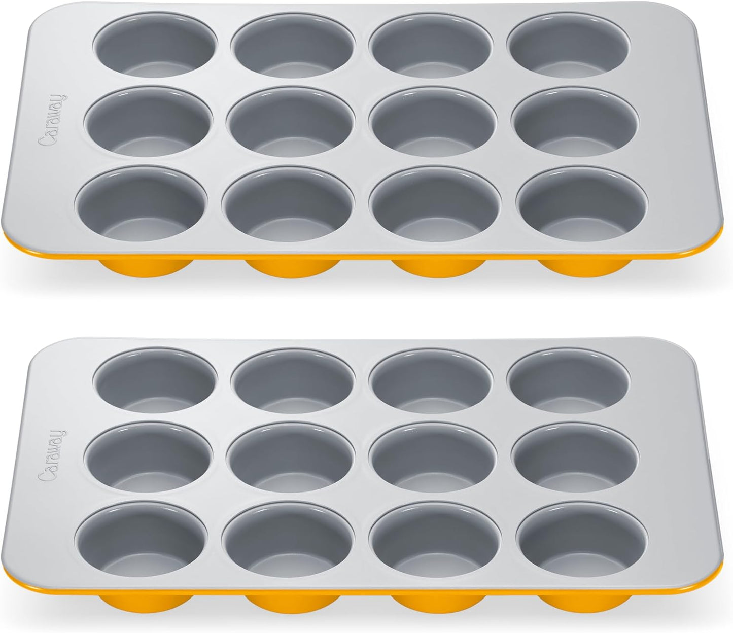 Caraway Non-Stick Ceramic 12-Cup Muffin Pan Duo - Naturally Slick Ceramic Coating - Non-Toxic, PTFE & PFOA Free - Perfect for Cupcakes, Muffins, and More - Marigold