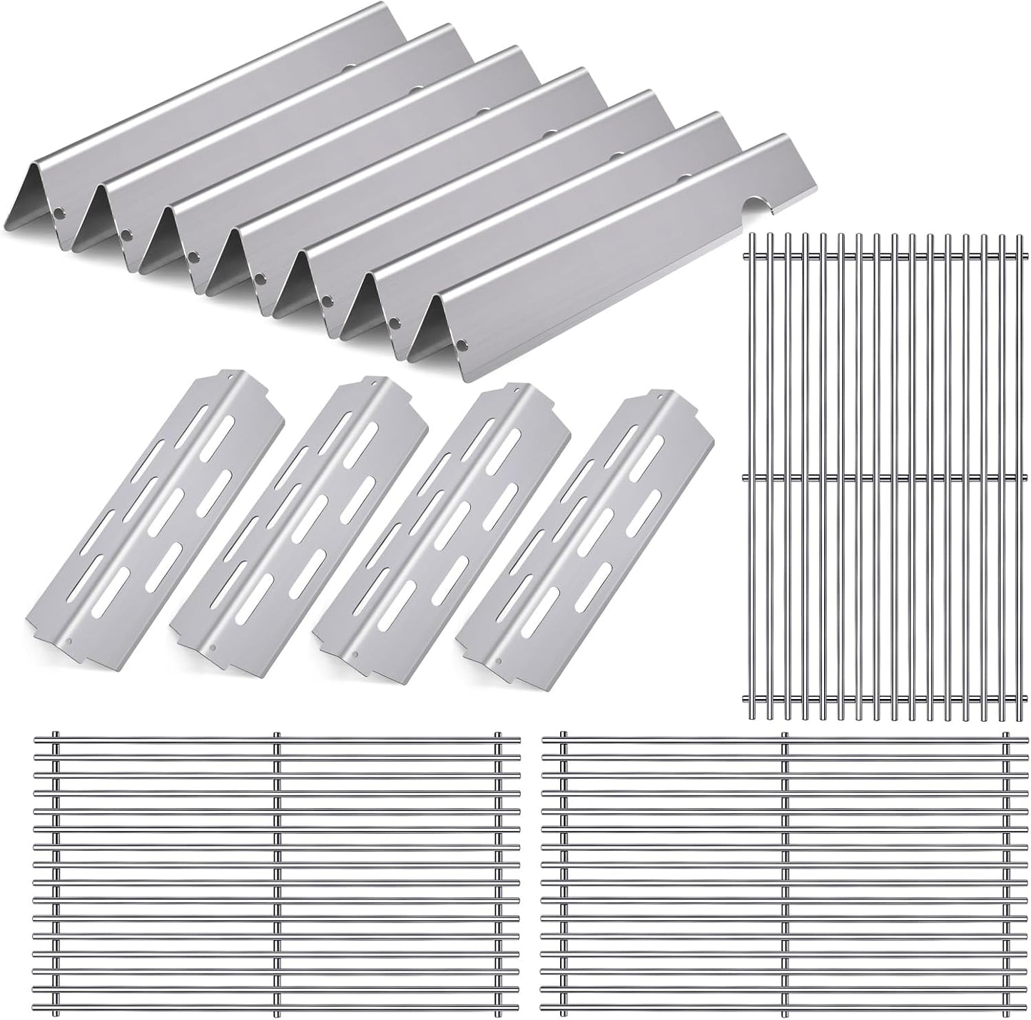 Grill Grates Flavorizer Bars Parts for Weber Genesis II E-410, S-410, Genesis II LX E-440, S-440, Weber 66089, 66097, 66041, 66033, 66796, Stainless Steel Grids Flavor Bars Heat Deflectors