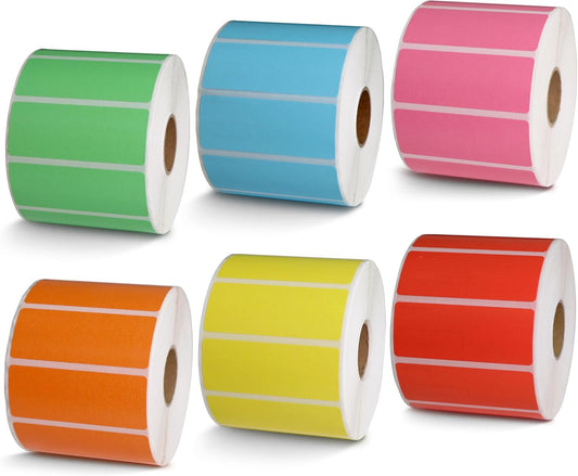 BETCKEY - 2.5" x 1" Multipurpose & Barcode Labels Replacement for Zebra & Label Printer,Premium Adhesive & Perforated[Mixed: Light Blue + Red + Green + Pink + Orange + Yellow, 6 Rolls, 8280 Labels]