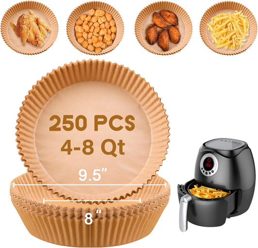 Disposable Paper Liner Round 250 Pcs for 4 to 8 Qt Air Fryer Baskets, Non-stick Oil-proof Parchment Liner Cooking Paper