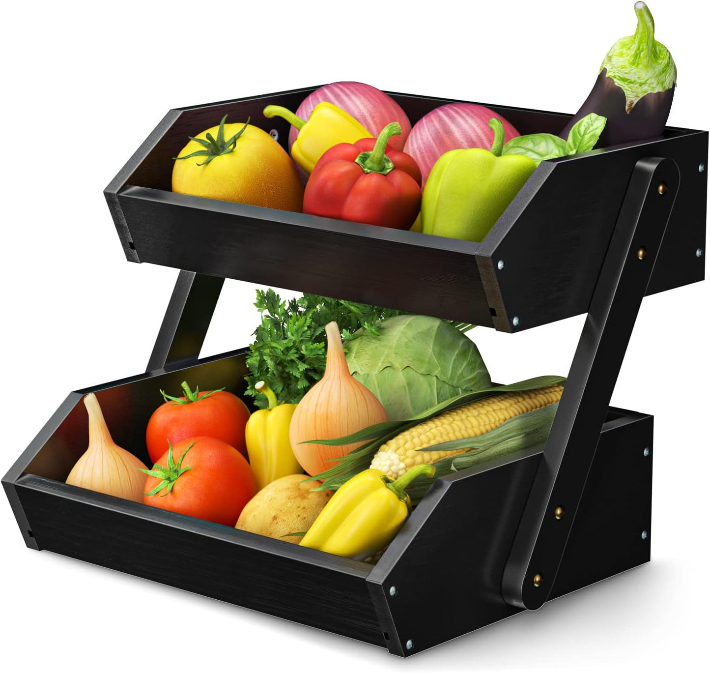 G.a HOMEFAVOR Fruit Basket for Kitchen, 2-Tier Fruit Bowl for Kitchen Counter, Vegetable Storage Stand for Fruit Shop, 15 mm Thickness (BLACK)