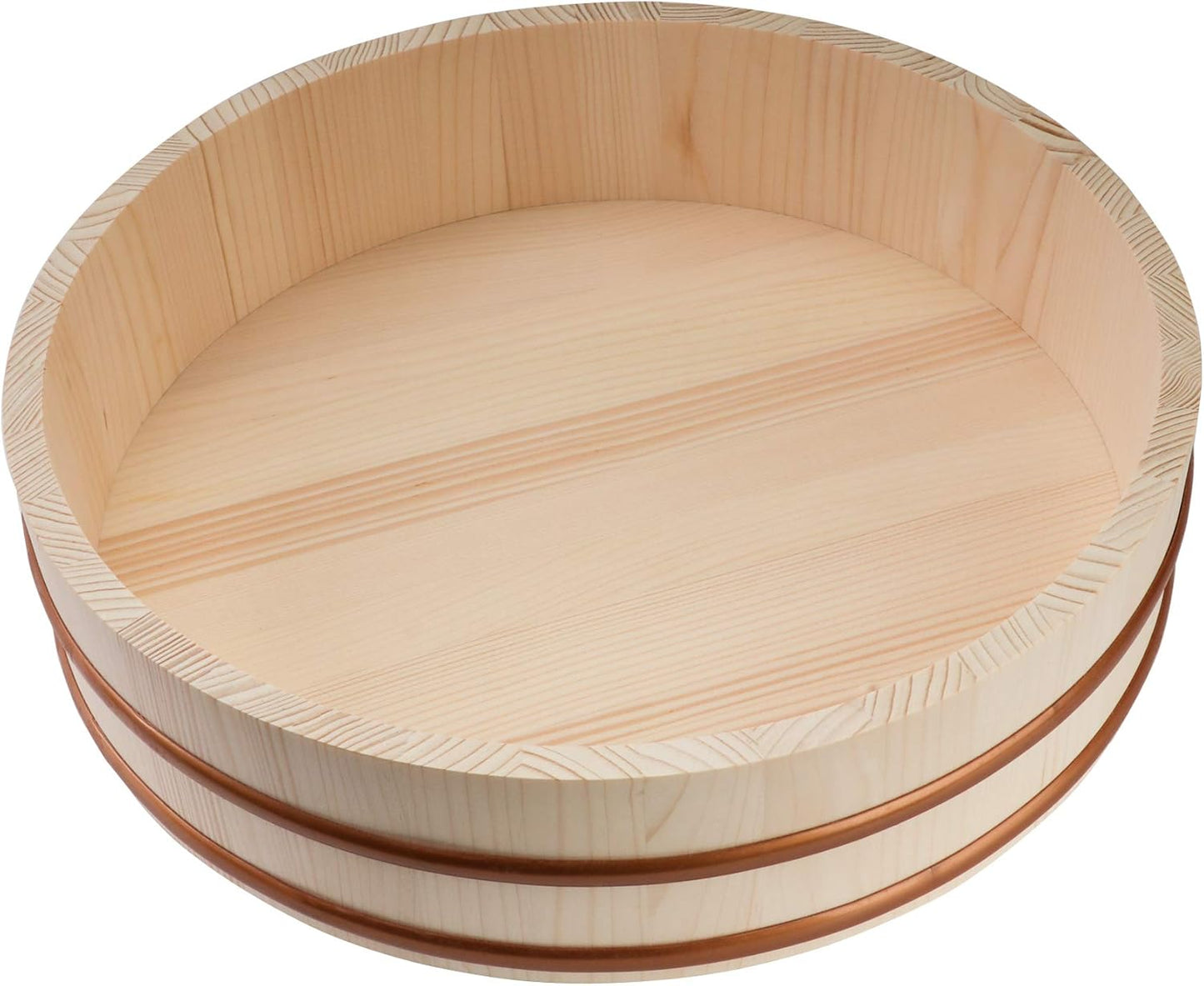 Kichgather Wooden Sushi Rice Bowl with Lid Hangiri Sushi Oke Sushi Rice Mixing Tub (10.6 “ with lid)