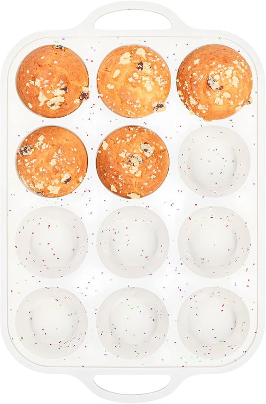 Silicone Muffin Pans for Baking 1 Pack, 2.8 Inch with Metal Reinforced Frame, Regular Size Nonstick Silicone Cupcake Pan 12 Cups for Baking Homemade Muffins, Cupcakes, Dishwasher Safe BPA Free
