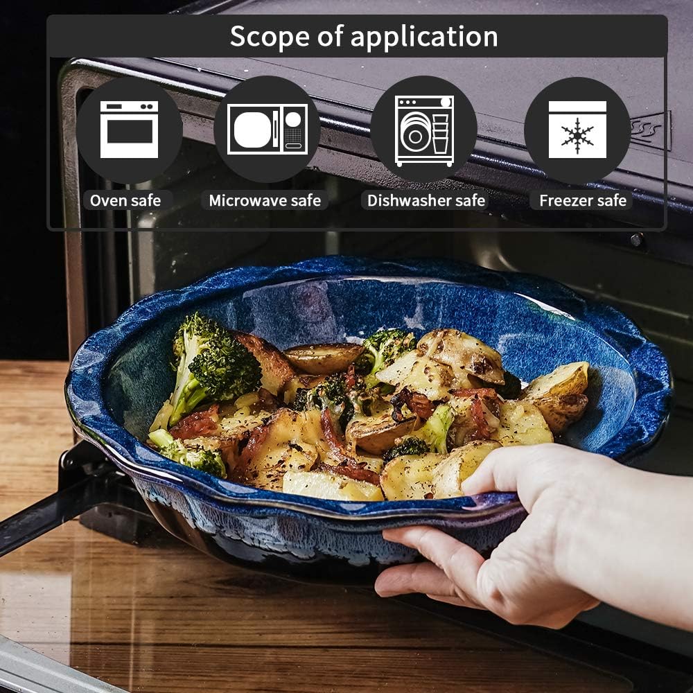 KOOV Ceramic, 9 Inches Pie Plate, Pie Dish for Dessert Kitchen, Round Baking Dish Pan for Dinner, Wrapping Upgrade, Reactive Glaze (Nebula Blue)