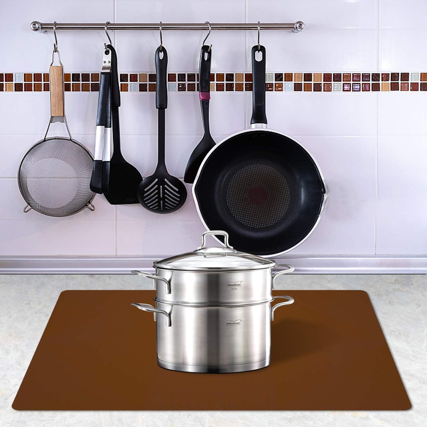 Silicone Placemats, Food-Grade Non-Slip Waterproof, Dining, Stain Resistant, Countertop Protector, Kitchen Counter Mat, Heat Resistant, Baking mat Dishwasher Safe (23.6"×15.7"-2pack, Coffee)