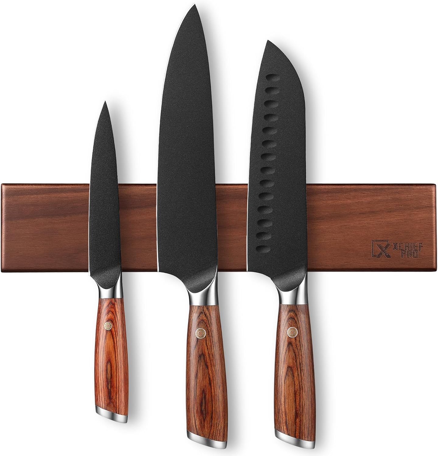 Kitchen Knife Set with Magnetic Holder, 4 Pieces Japanese High Carbon Stainless Steel Chef Cooking Knife Set, Ultra Sharp Professional Chef Santoku Utility Knives (Black)