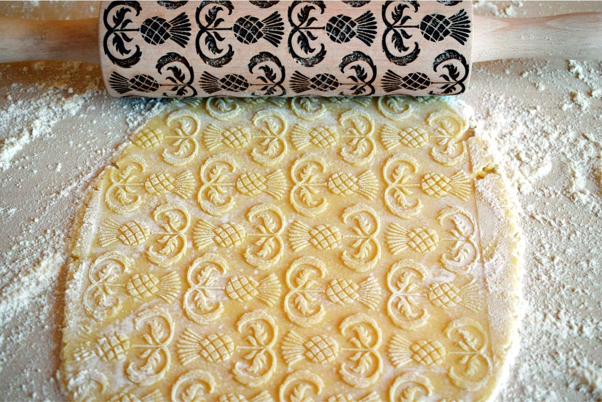 THISTLES Embossing Rolling Pin Laser engraved rolling pin with Thistle flowers Gift for mother friend