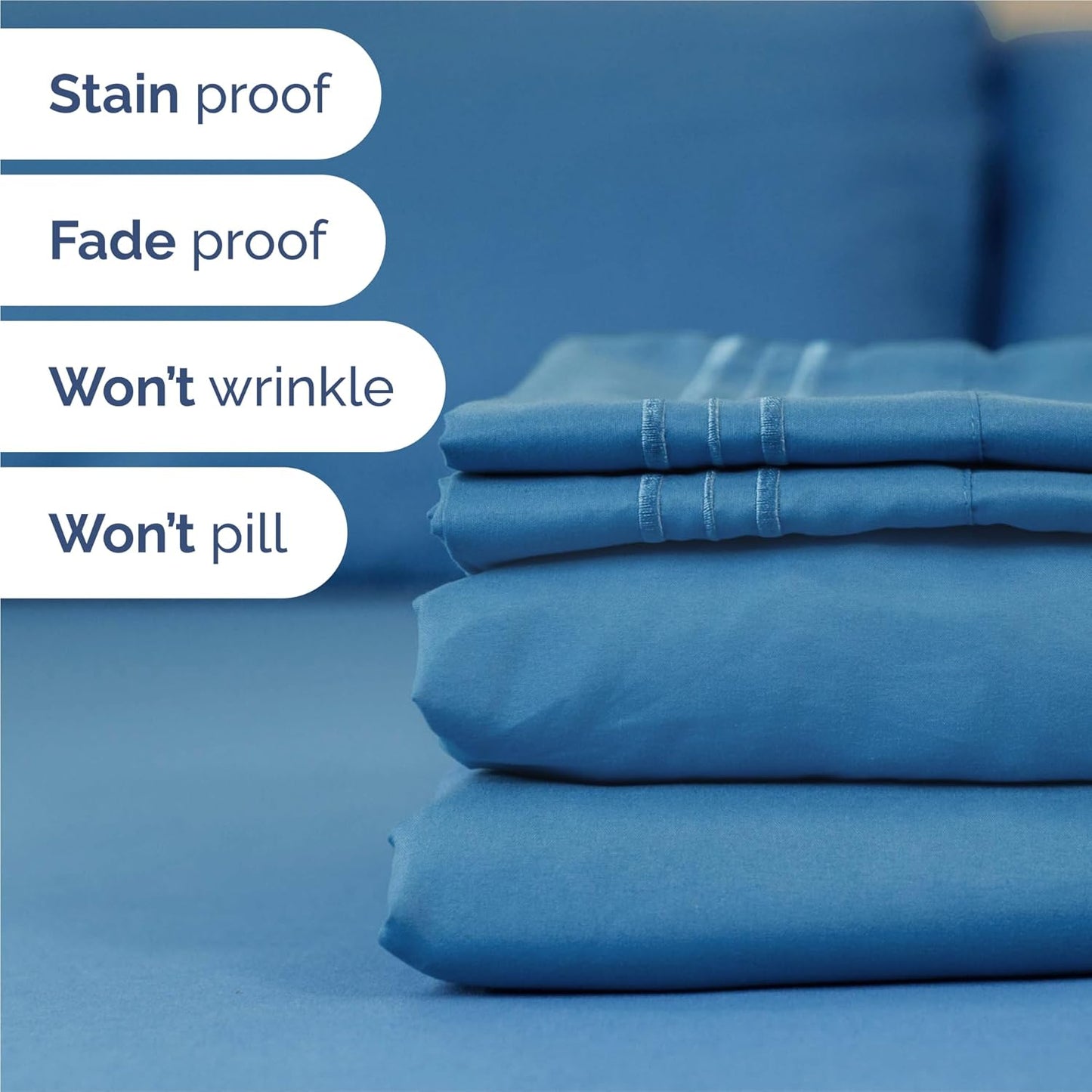 King Size 4 Piece Sheet Set - Comfy Breathable & Cooling Bed Sheets Set - Hotel Luxury Bedding for Women, Men, Kids, Teens, Boys & Girls - Deep Pockets, Soft and Wrinkle Free - Oeko-Tex - Denim Blue