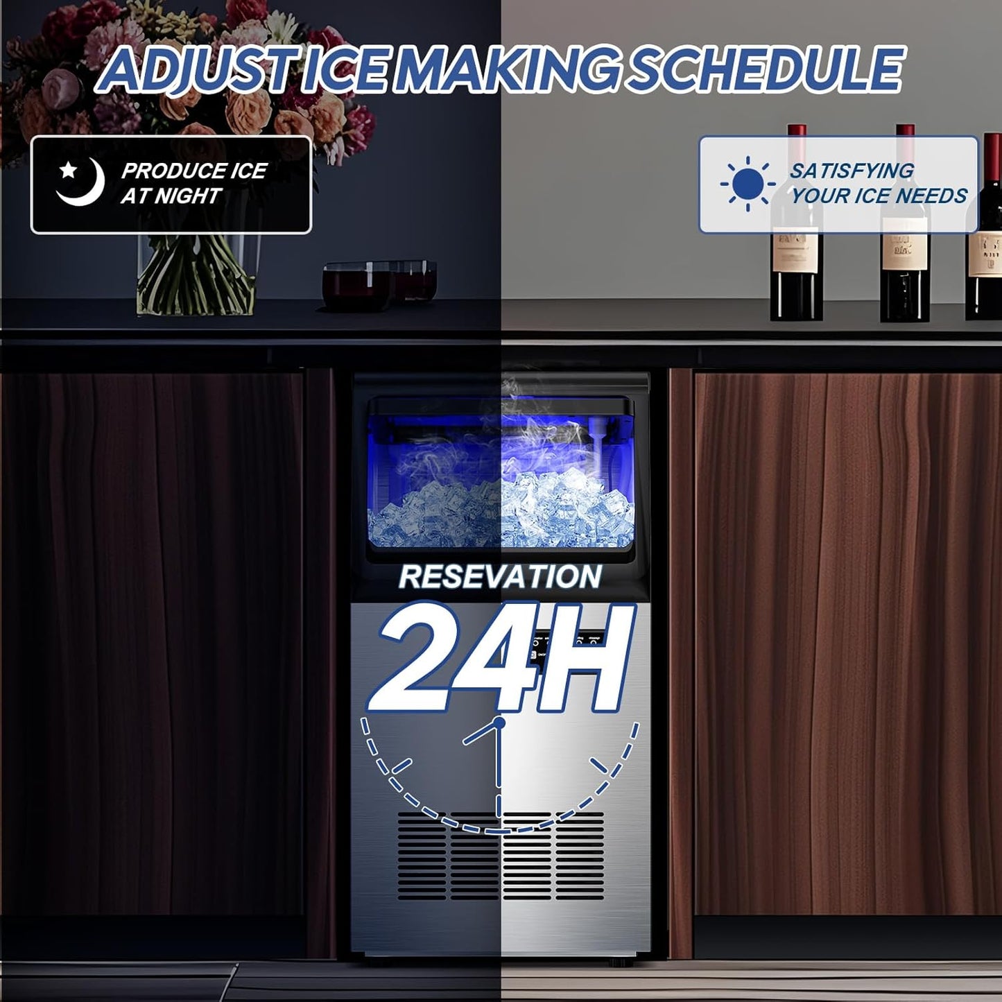 Ice Maker Machine Commercial, 110LBS/24H with 35LBS Storage Bin, 15" Wide Built-in Undercounter/Freestanding Ice Maker Machine for Home Bar Outdoor, 40PCS Ice Cubes Ice Machine, Self Cleaning