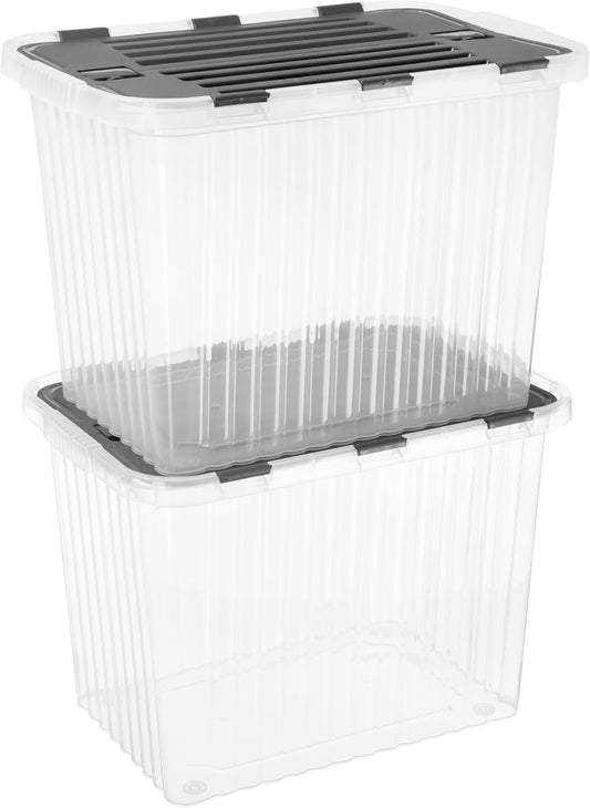 Superio Storage Bins with Lids, Clear Plastic Containers for Organizing, Stackable Totes, BPA Free, Odor Free, Organizer Boxes for Home, and Dorm (2 Pack, 20.25"x14"x14.6")