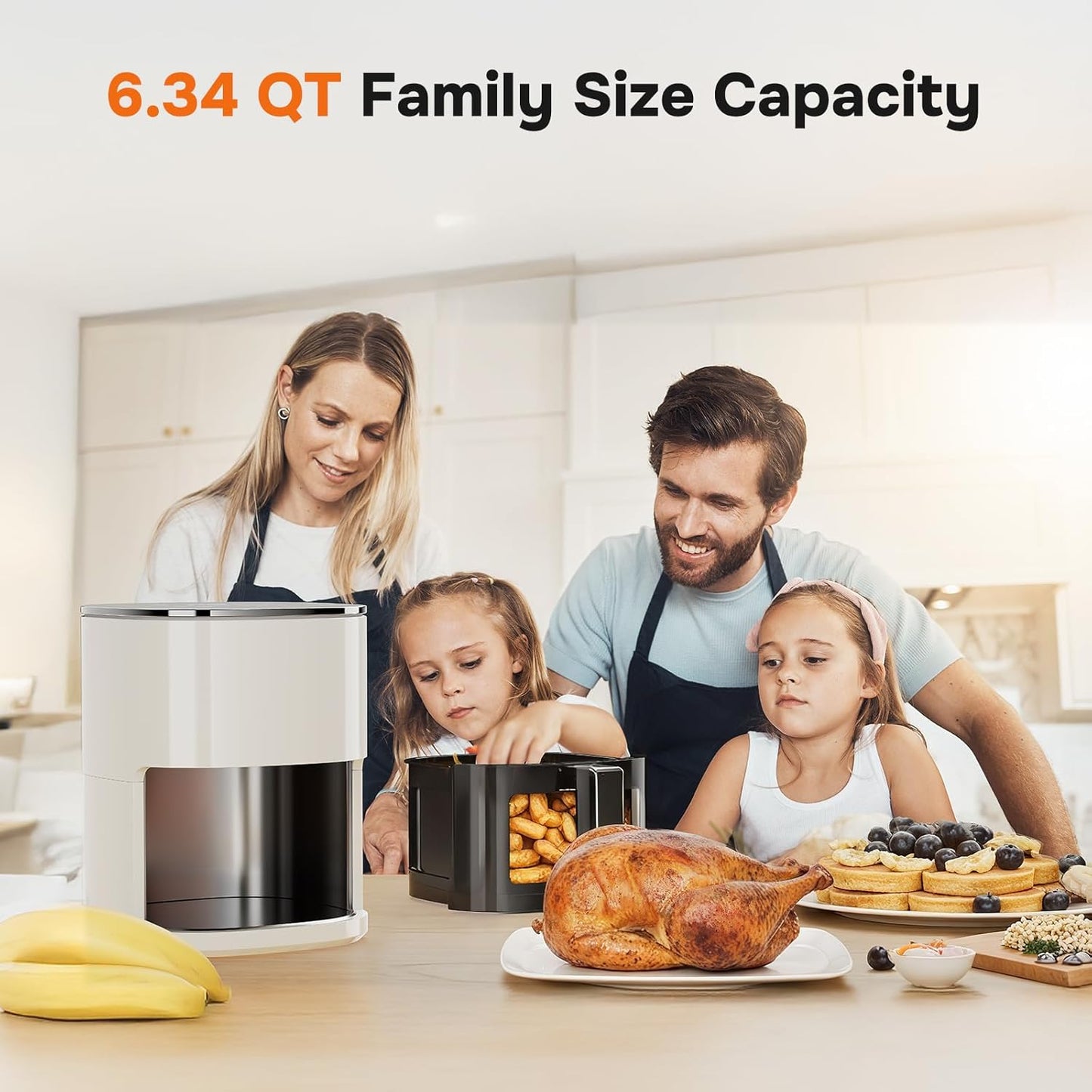 Simple Deluxe Air Fryer - 6.34 QT Digital Airfryer with Visible Window, 12 Presets Functions, Nonstick and Dishwasher-Safe Basket, 1700W, Beige