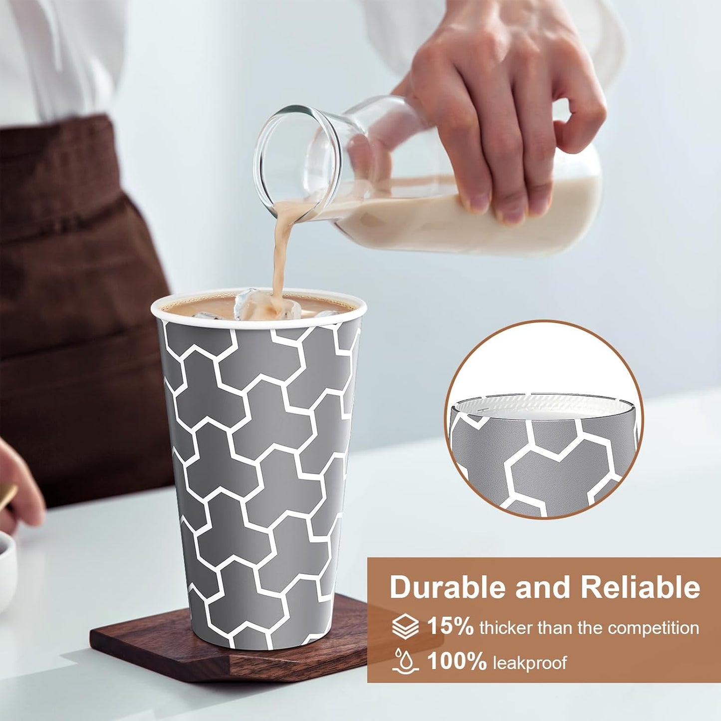 16 oz Coffee Cups 180 Pack, Disposable Coffee Cups Hot Paper Cups 16 oz, Insulated Paper Coffee Cup for Hot Cold Drinks