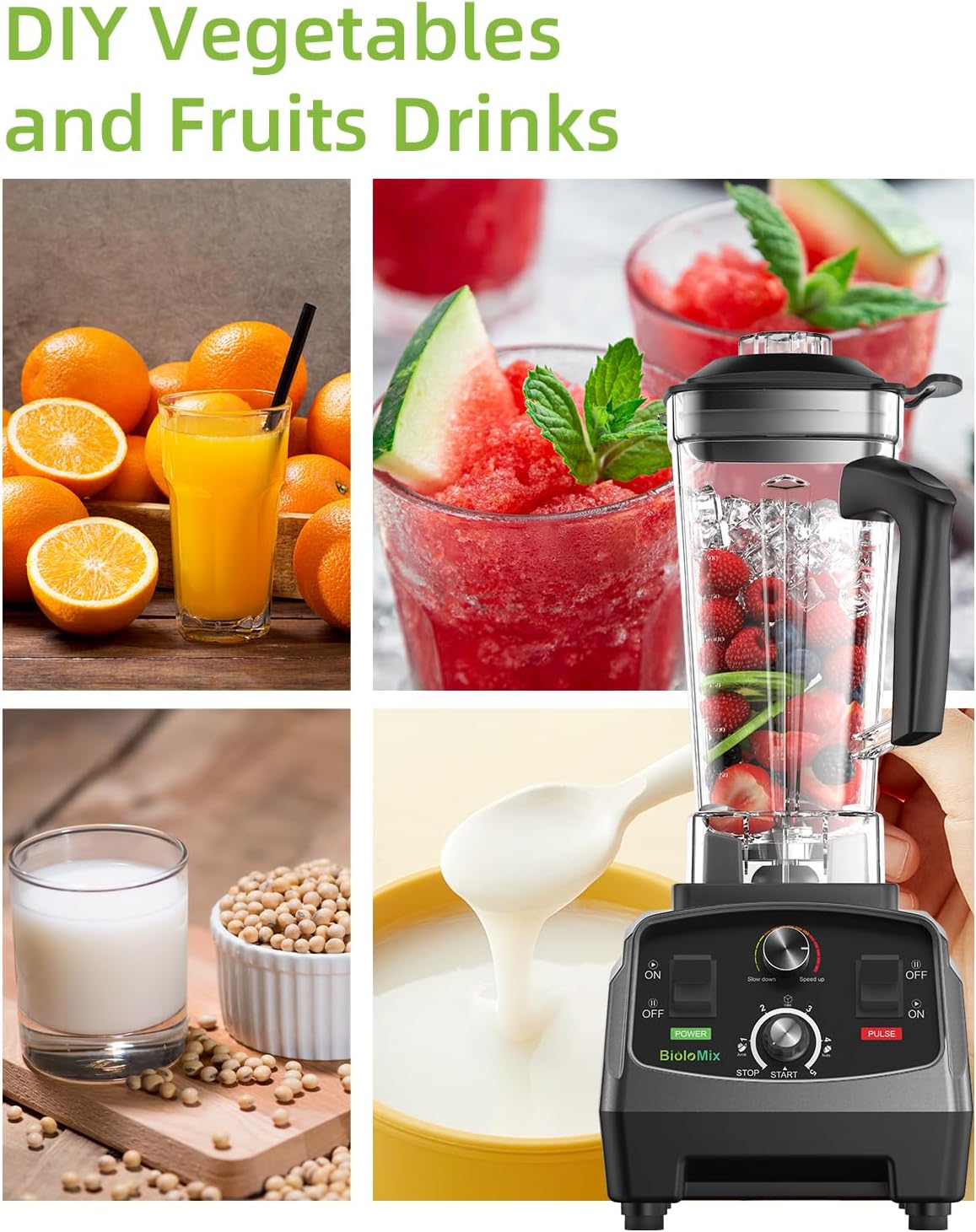 BioloMix Professional Blender,Smoothie Blender,Blender for Kitchen with 2200 Watt Motor,68 Oz Large Capacity, High Speed Blender for Shakes, Smoothies, Ice Crushing, Frozen Fruits (with Extra Parts)