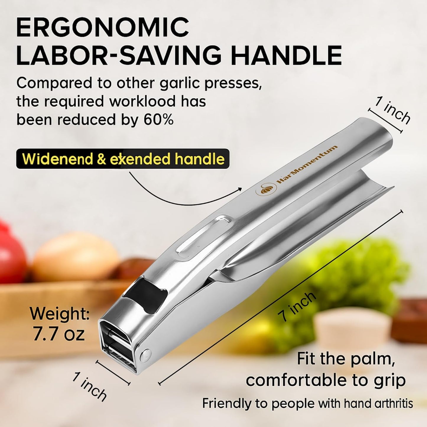 Garlic Press Stainless Steel - No Need to Peel Garlic Mincer & Crusher - 304 Inox, 7.34 Oz, Large Trough - Ergonomic Handle, Easy to Clean, Dishwasher Safe (2 Years Warranty) (Blue)
