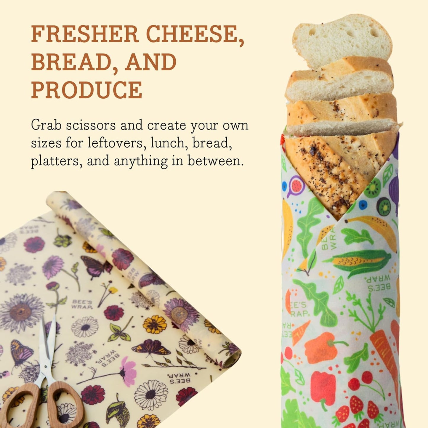Bee's Wrap Beeswax Wraps for Food - Garden Party Cut to Size 14x52" Wax Paper Roll - Made in USA Reusable Waxed Paper & Bowl Covers - Organic & Eco-Friendly Alternative to Aluminum Foil & Plastic Wrap