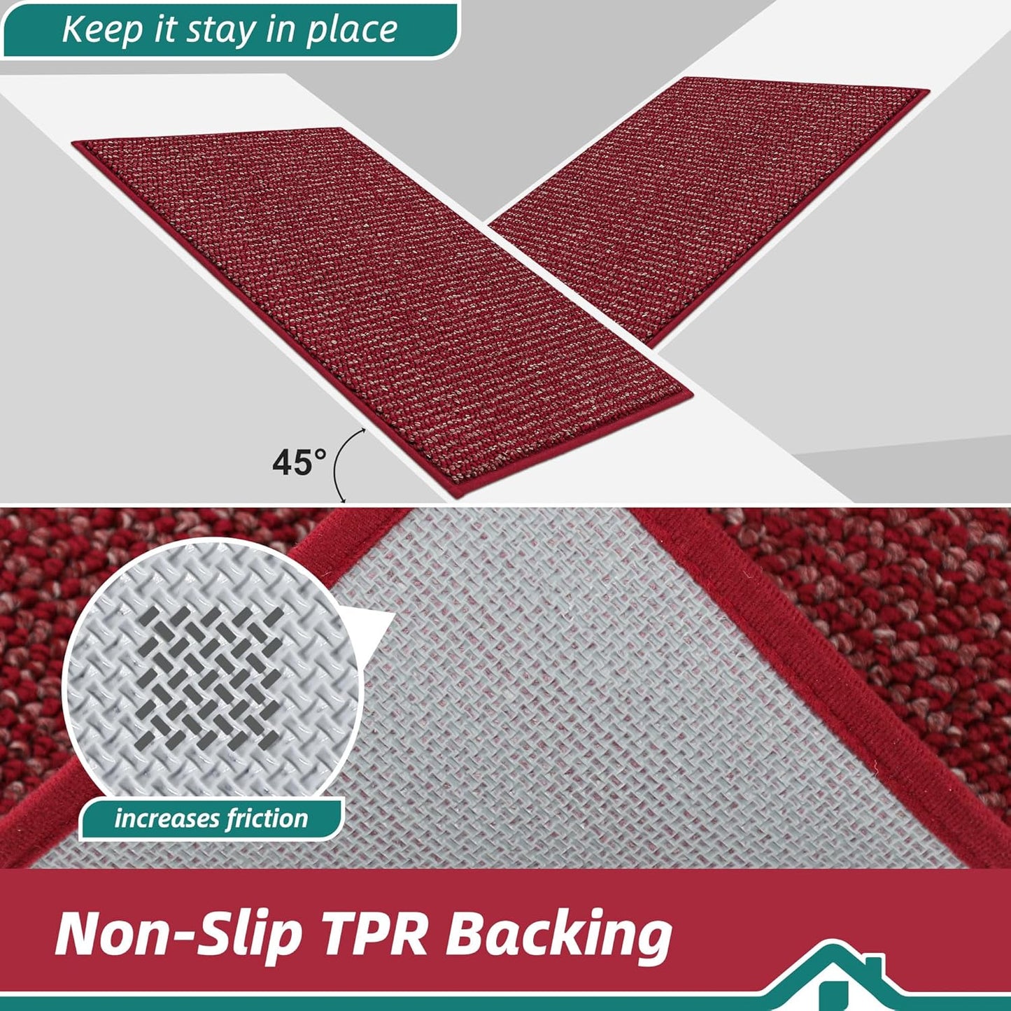 BEQHAUSE Kitchen Rugs and Mats 2PCS, Non-Slip Kitchen Mats for Floor, Absorbent and Stain Resistant Kitchen Runner, Machine Washable Rugs for Kitchen, Laundry & Sink, 20"x32"+20"x48", Red