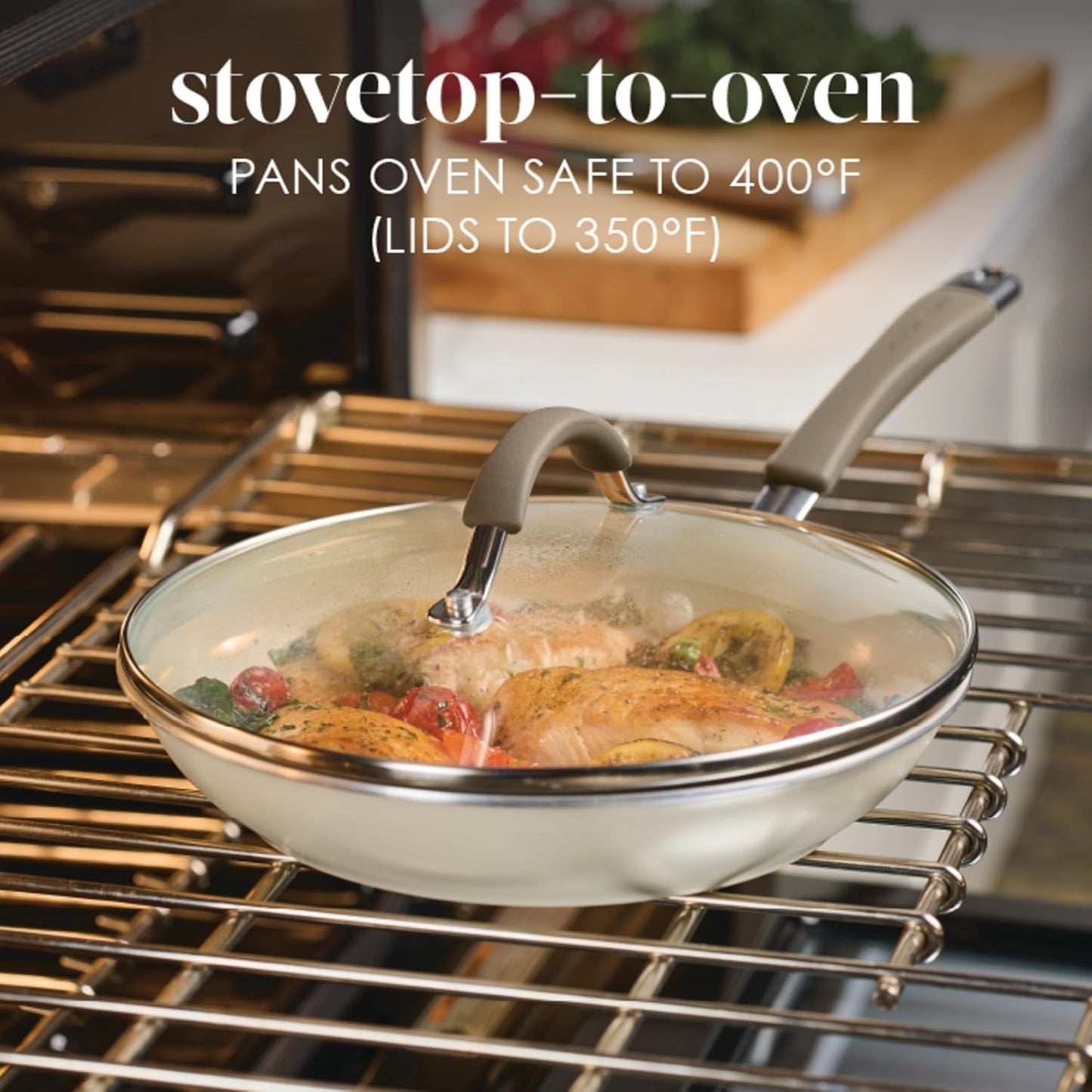 Rachael Ray Cucina Ceramic Cookware Set - 13 Pieces - Ceramic Pots and Pans Set w/Nonstick Frying Pans, Saute Pan, Saucepans, Stockpot, Lids, Pan Protectors & Cooking Utensils - Almond