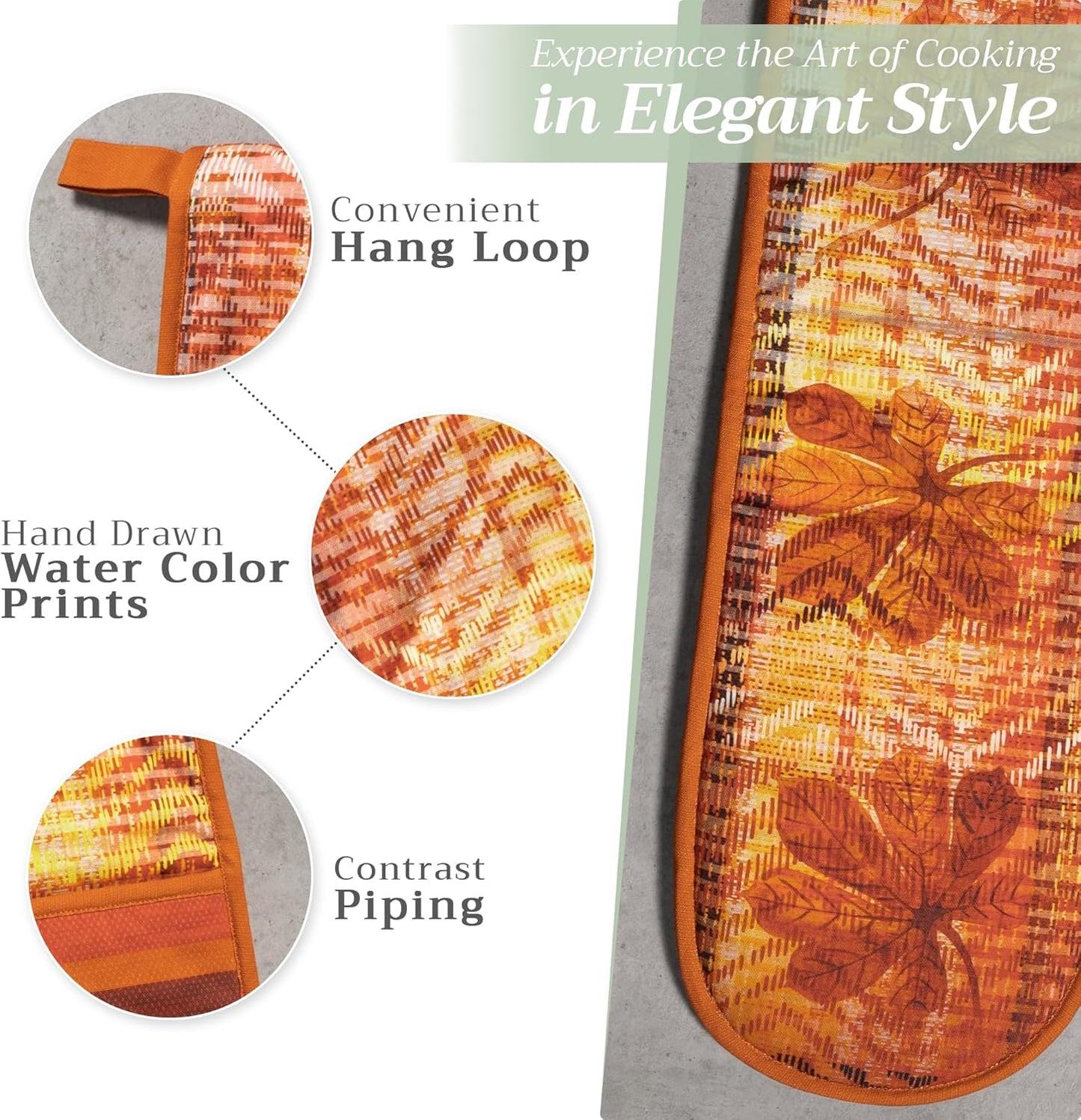 Maison d' Hermine Double Oven Mitts 100% Cotton 7"x35" Double Oven Mitt Heat Resistant BBQ Cooking Gloves with Loop, Baking, Grilling, Home, Kitchen, Handling Hot Pans (Thanksgiving Tartan)