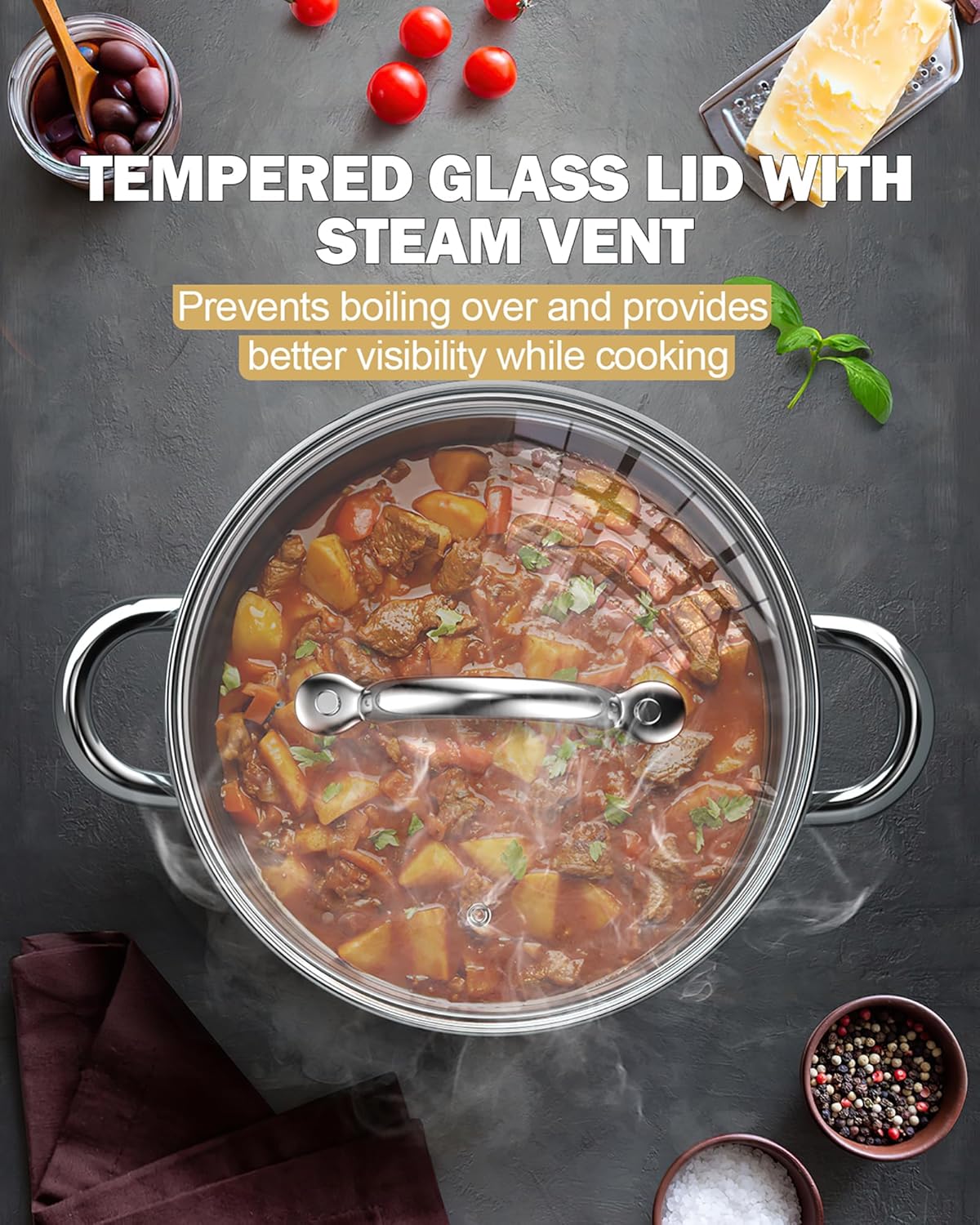 Cook N Home 16 Quart Stockpot with Lid, Stainless Steel