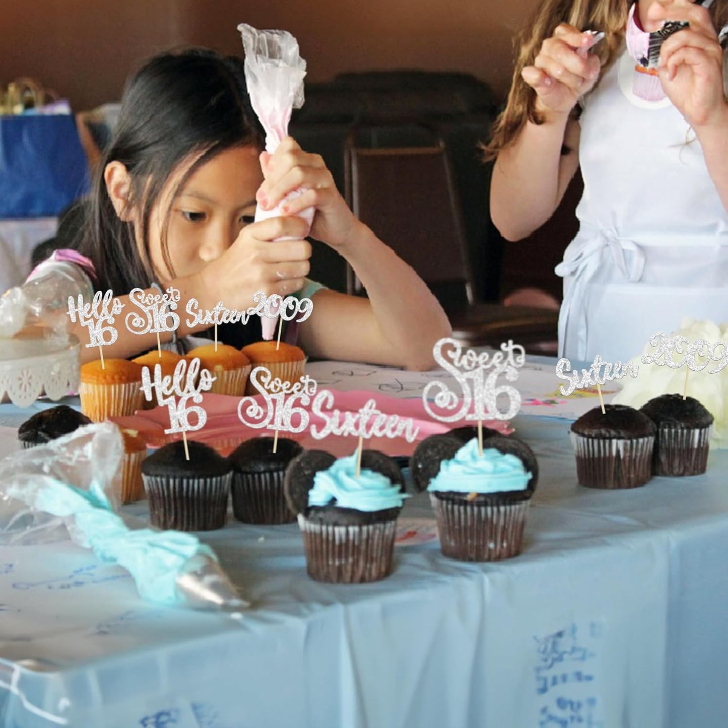 Gyufise 24Pcs 16th Birthday Cupcake Toppers Silver Glitter Hello 16 Sweet 16 Cupcake Picks 2009 16th Birthday Cake Decorations for Celebrating 16th Birthday Anniversary Party Supplies