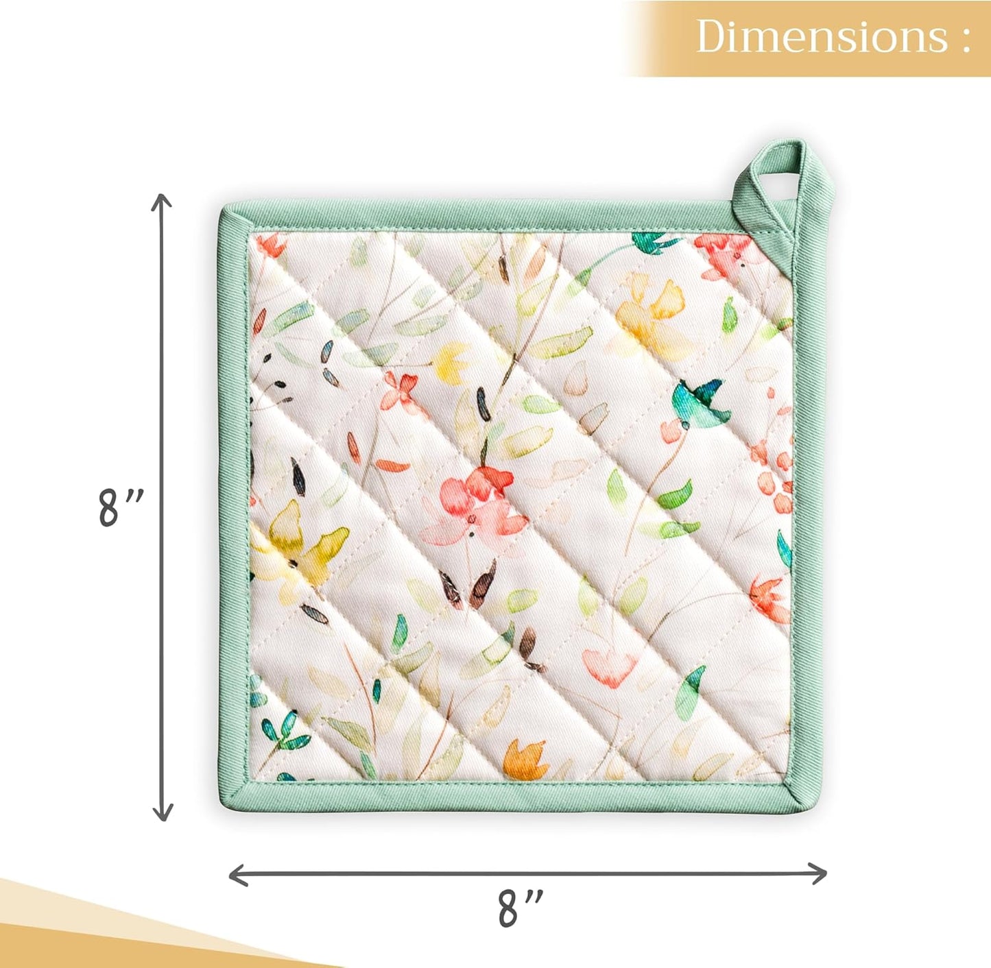 Maison d'Hermine Pot Holders 100% Cotton Heat Resistant Potholders 8" x 8" Hot Pads with Loop BBQ, Cooking, Baking, Grilling, Kitchen, Handling Hot Pans Spring/Summer (Pack of 1, Colmar)