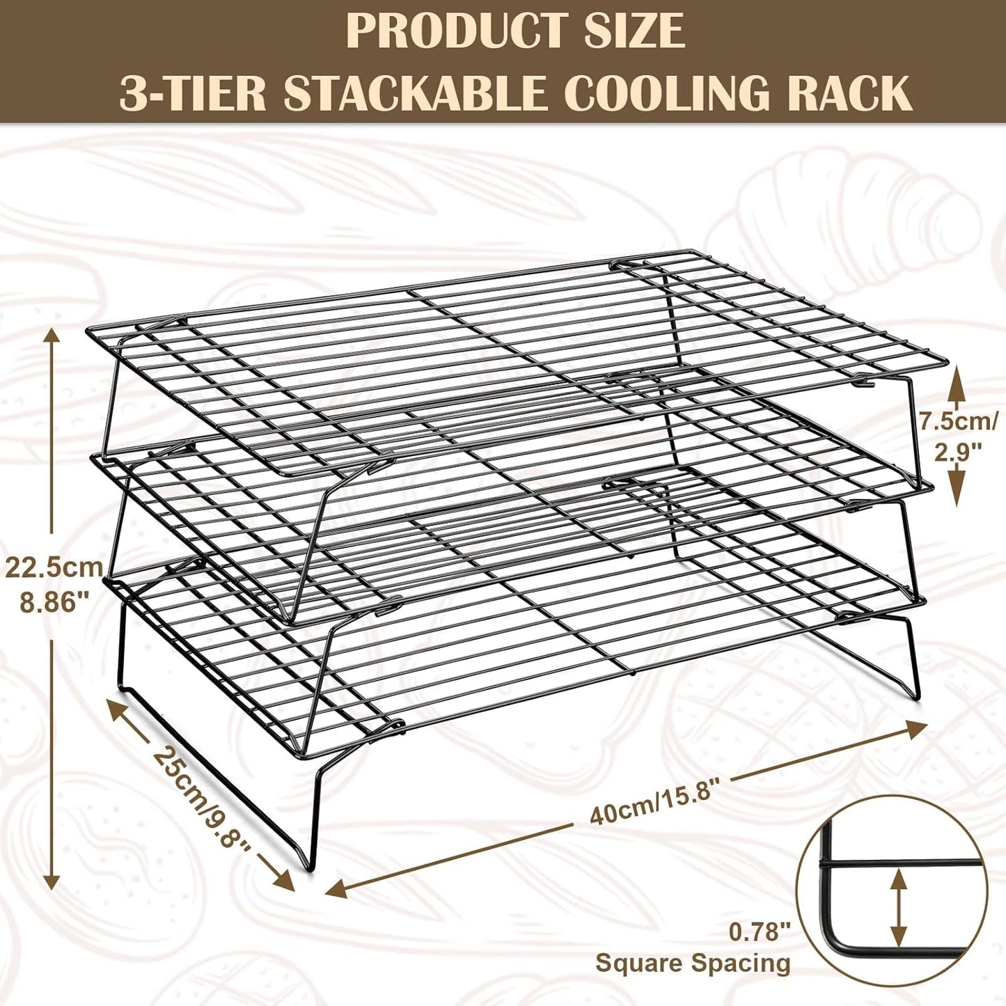 Cooling Racks - 3P Stackable Tall Baking Racks, 10 * 16 Inch Stainless Steel Wire Rack for Baking Sheet, Cooling Racks for Cooking and Baking, Oven and Dishwasher Safe