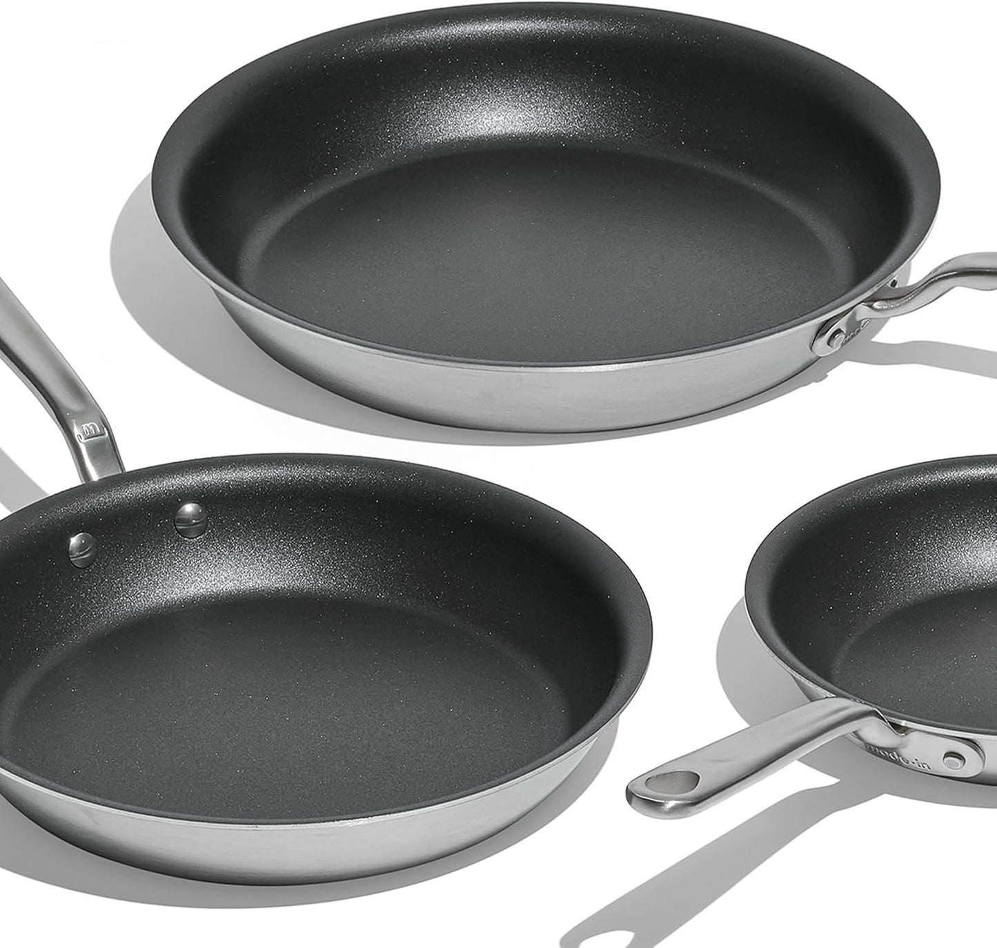 Made In Cookware - ProCoat Non Stick 3 Piece Frying Pan Set (Includes 8",10",12") - 5 Ply Stainless Clad - Professional Cookware - Crafted in Italy - Induction Compatible - (Graphite)