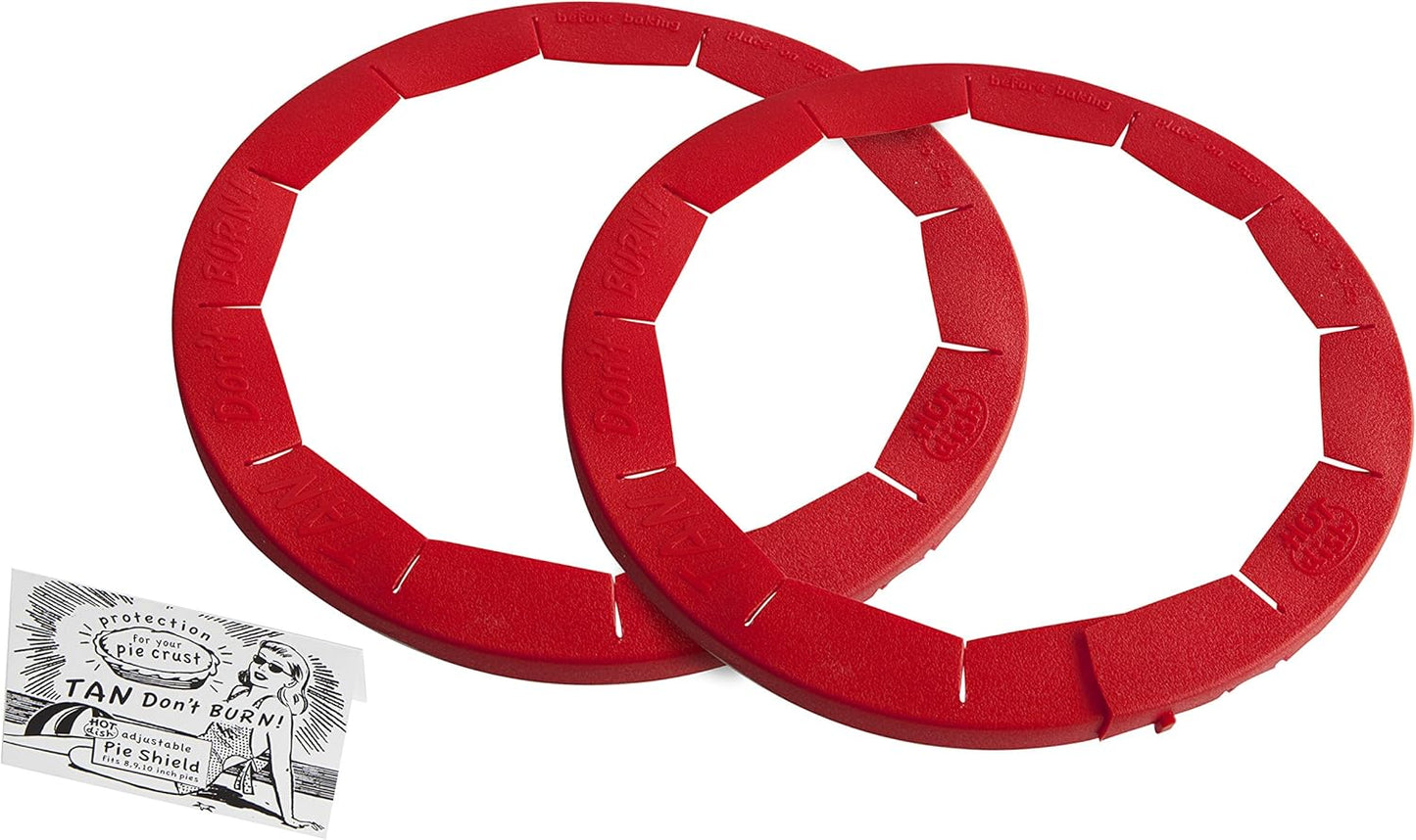 Talisman Designs Adjustable Pie Shield | 8 to 11.5 Inch Rimmed Dishes | Pie Crust Protector I Red - Set of 2