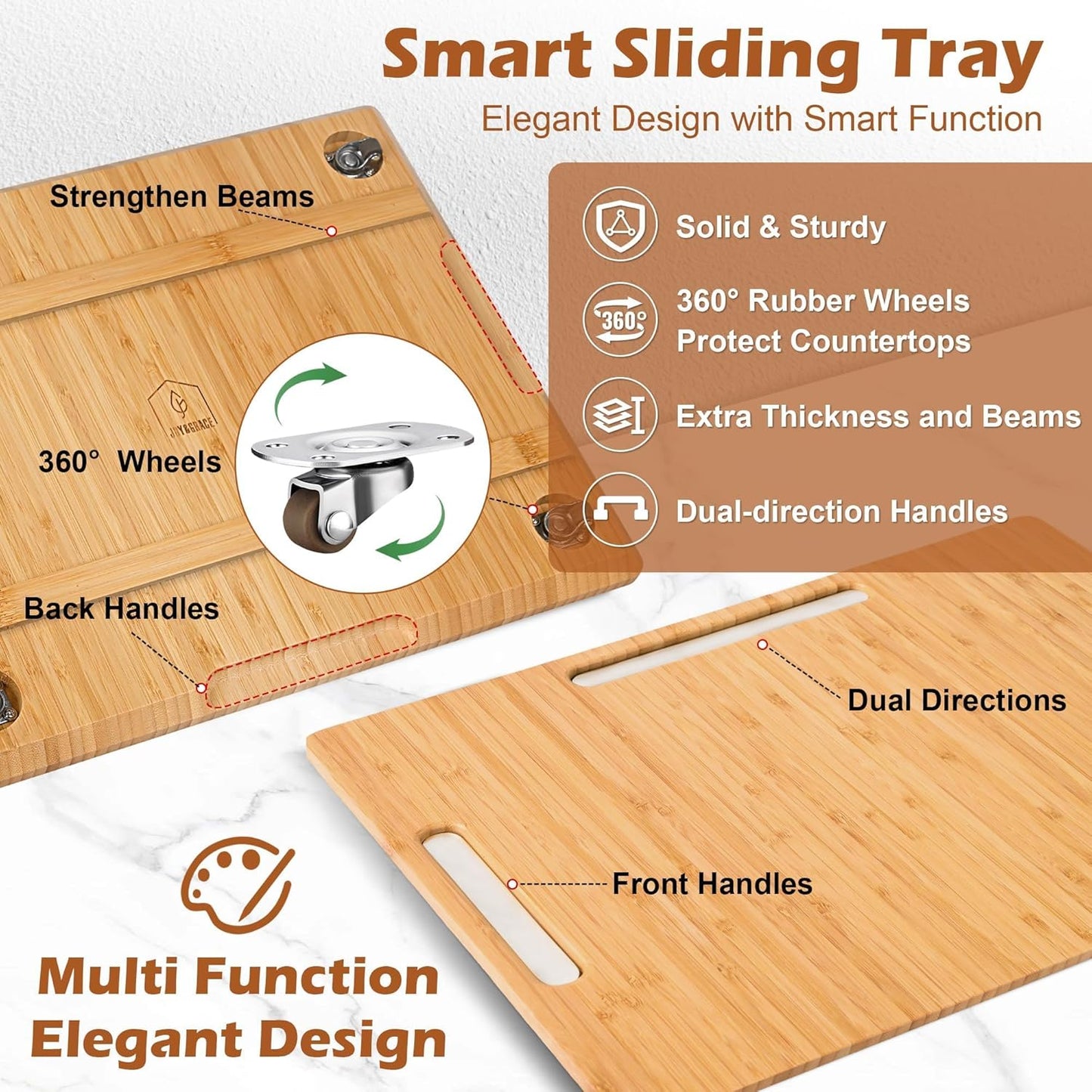 Joy&Grace Appliance Slider for Kitchen Appliances 360° Rolling Sliding Tray for Coffee Maker Countertop, Bamboo Coffee Pot Slider Rolling Tray (Natural, Medium 14.5" x 10")