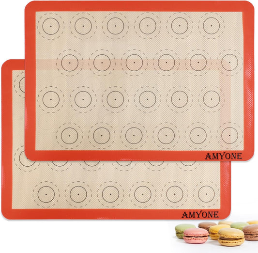 AMYONE Macaron Silicone Baking Mat, 2 PCS Half Sheet Silicone Mats for Baking, Non-Stick Silicone Cookie Sheet Liners for 13 x 18 Sheet Pan for Macaron/Cookie/Bread/Pastry, 11 5/8" x 16 1/2" Orange