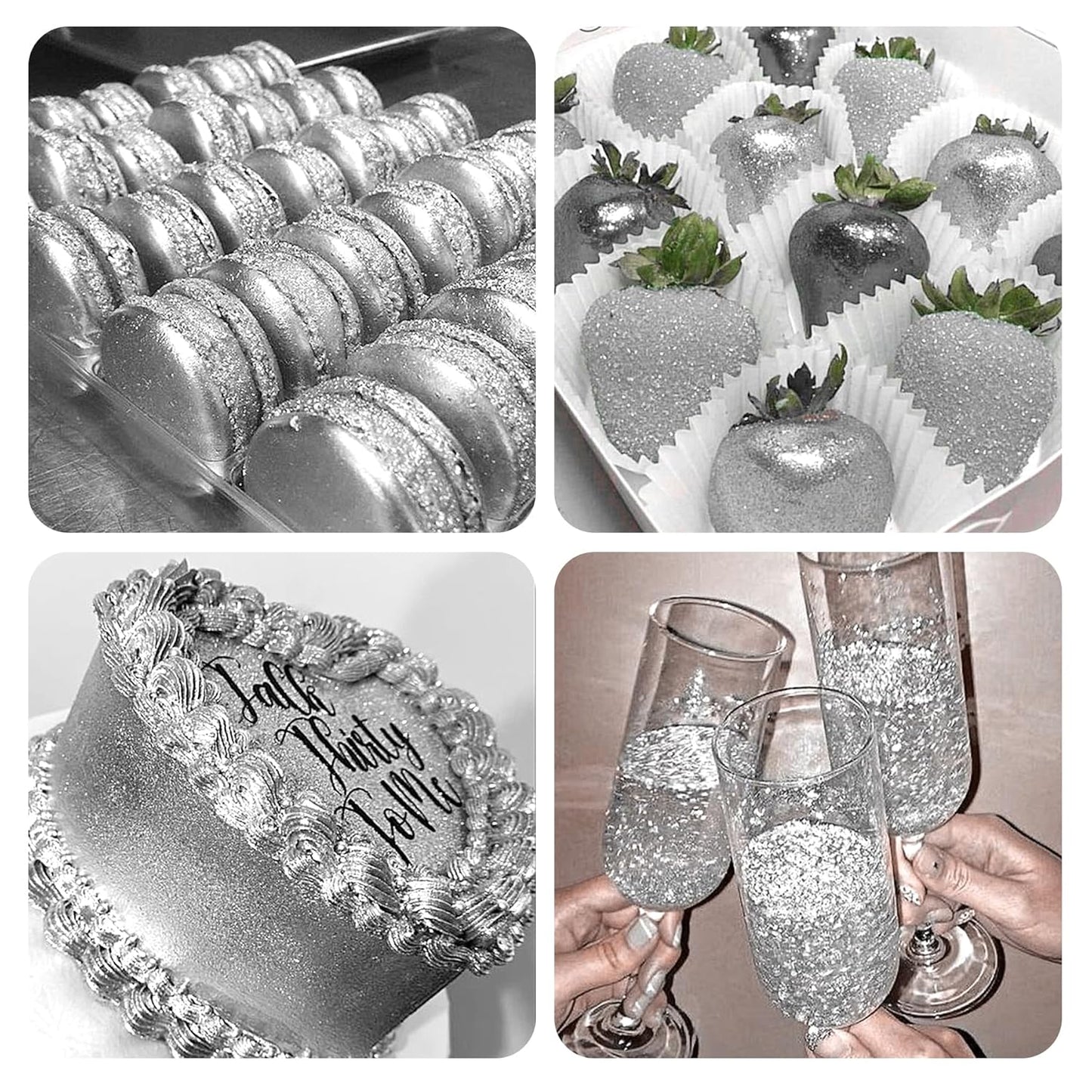 Silver Edible Glitter Spray - 10g Edible Silver Glitter for Cakes Food Grade Metallic Shimmer Powder Cake Sprinkles for Cookie Decorating Chocolate Strawberry