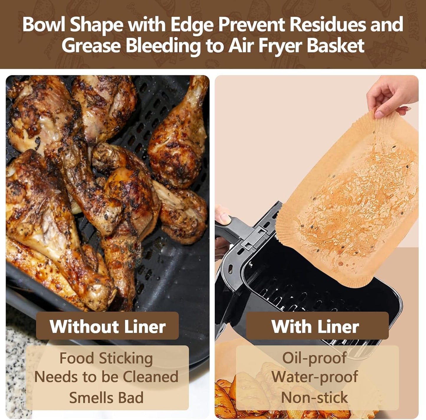 UBeesize Air Fryer Paper Liners Disposable For Ninja, 100 PCS Non Stick Parchment Paper For Ninja DZ201/DZ401 Dual, Oil Proof, Water Proof Food Grade Air Fryer Accessoriess(Rectangle - 8.6"X5.5")