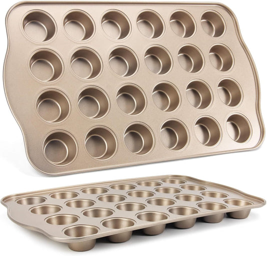 Mini Muffin Cupcake Pans 2 Pack, 24-Well Nonstick Mini Muffin Tin, PTFE Free and Dishwasher Safe