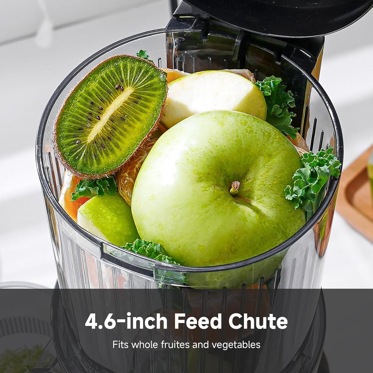 AMZCHEF Cold Press Juicer, 4.5" Juicer Machines with Large Feed Chute for Whole Fruits & Vegetables, Stainless Steel Juice Extractor with Large Auger, Dual Strainers, Easy Cleanup & Assembly