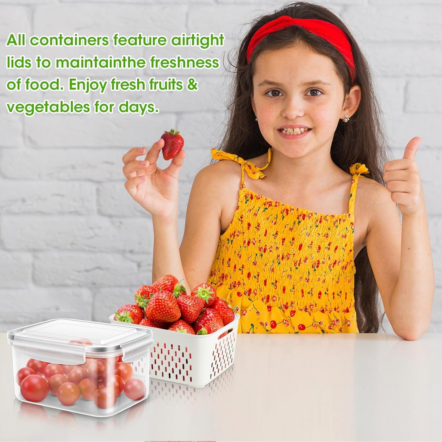 Fruit Storage Containers for Fridge, 4 Pack Produce Saver Vegetable Container with Drain Colanders - Refrigerator Organizer for Lettuce Keepers Berry Container