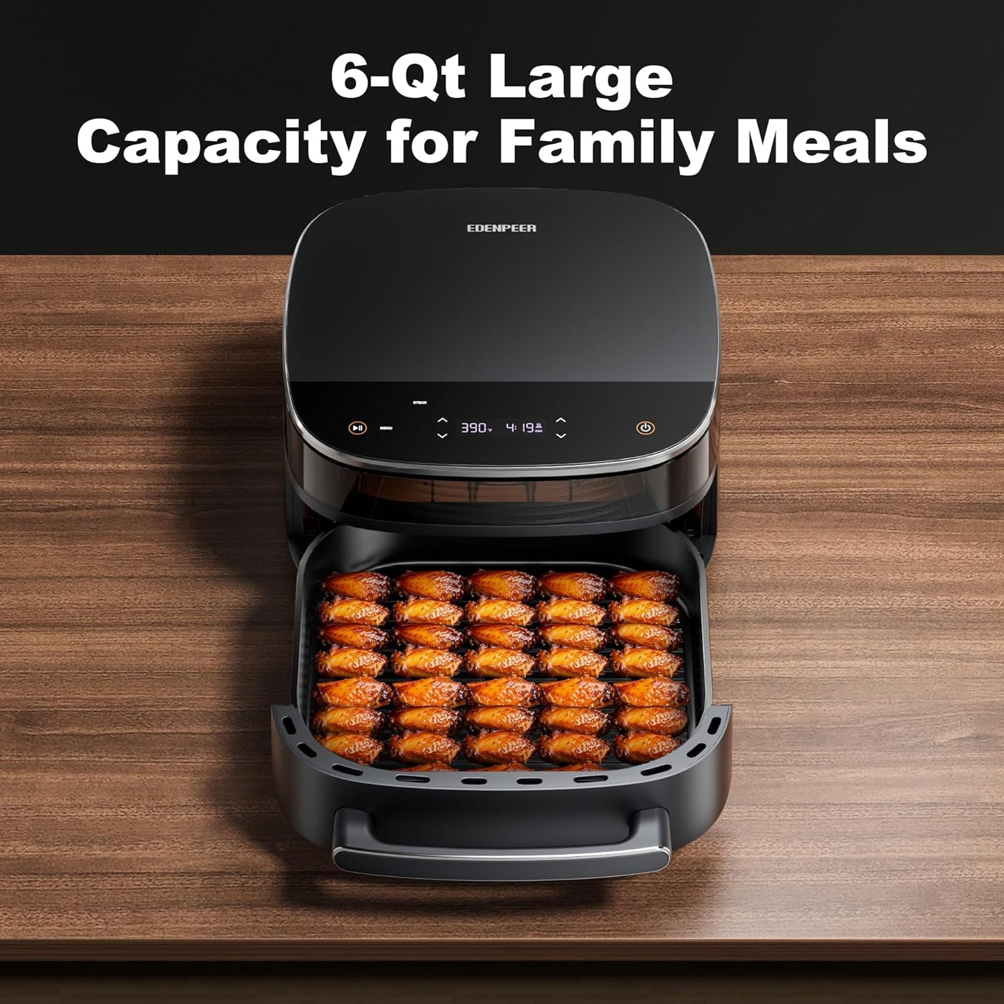 Large Air Fryer,11-IN-1 Airfryer,Super Fast Cooking Speed with Dual Heat Source, Non Toxic Air Fryers Stainless Steel, Max Crisp Technology with 450F, 6QT Up to 33 Chicken Wings Capacity