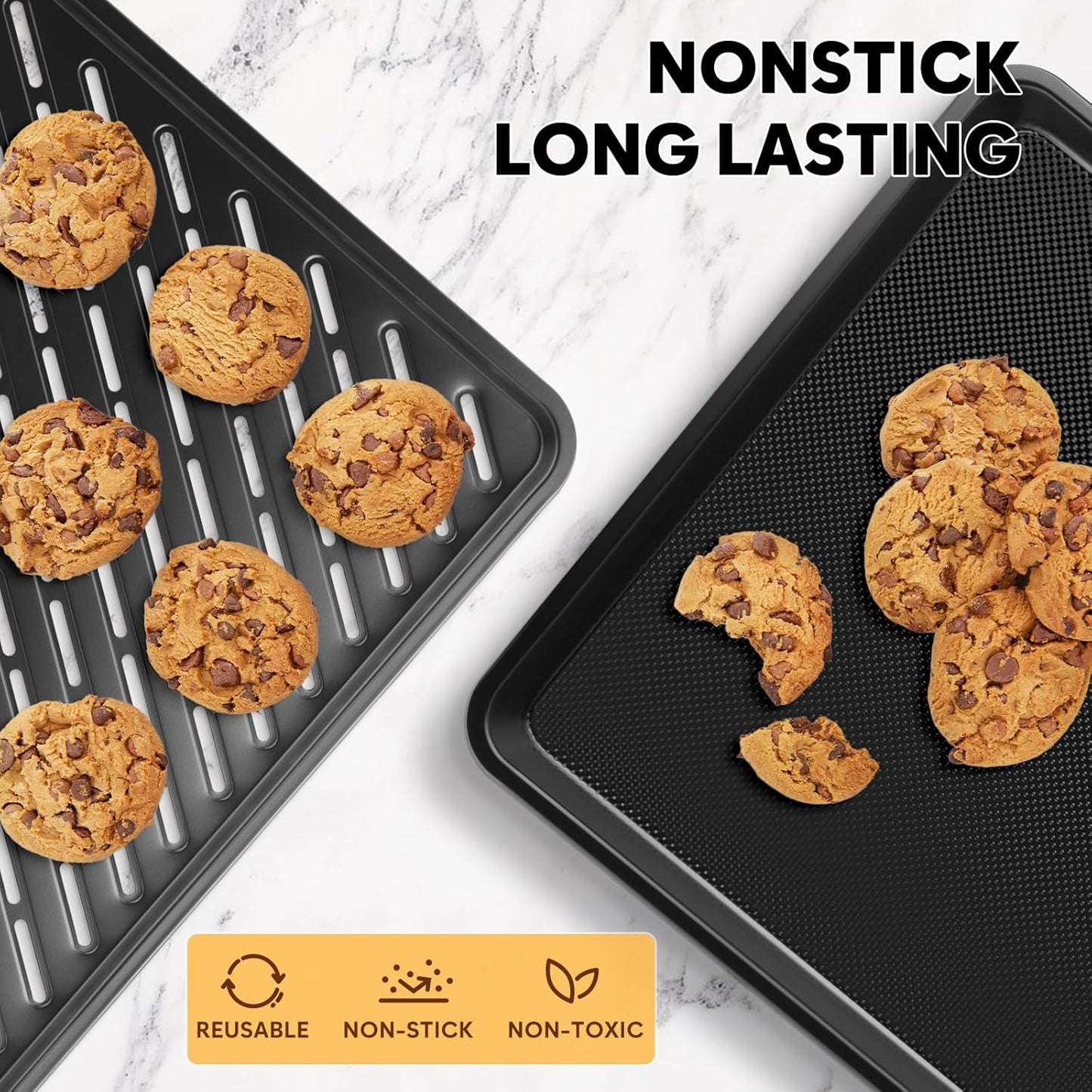 Cookie Sheet for Baking with Wire Rack, Thicker Carbon Steel Half Baking Sheet Pan Set Non Stick, Cooling Rack for Cooking and Baking, 17.5 x 13 Inch Ceramic Cookie Tray