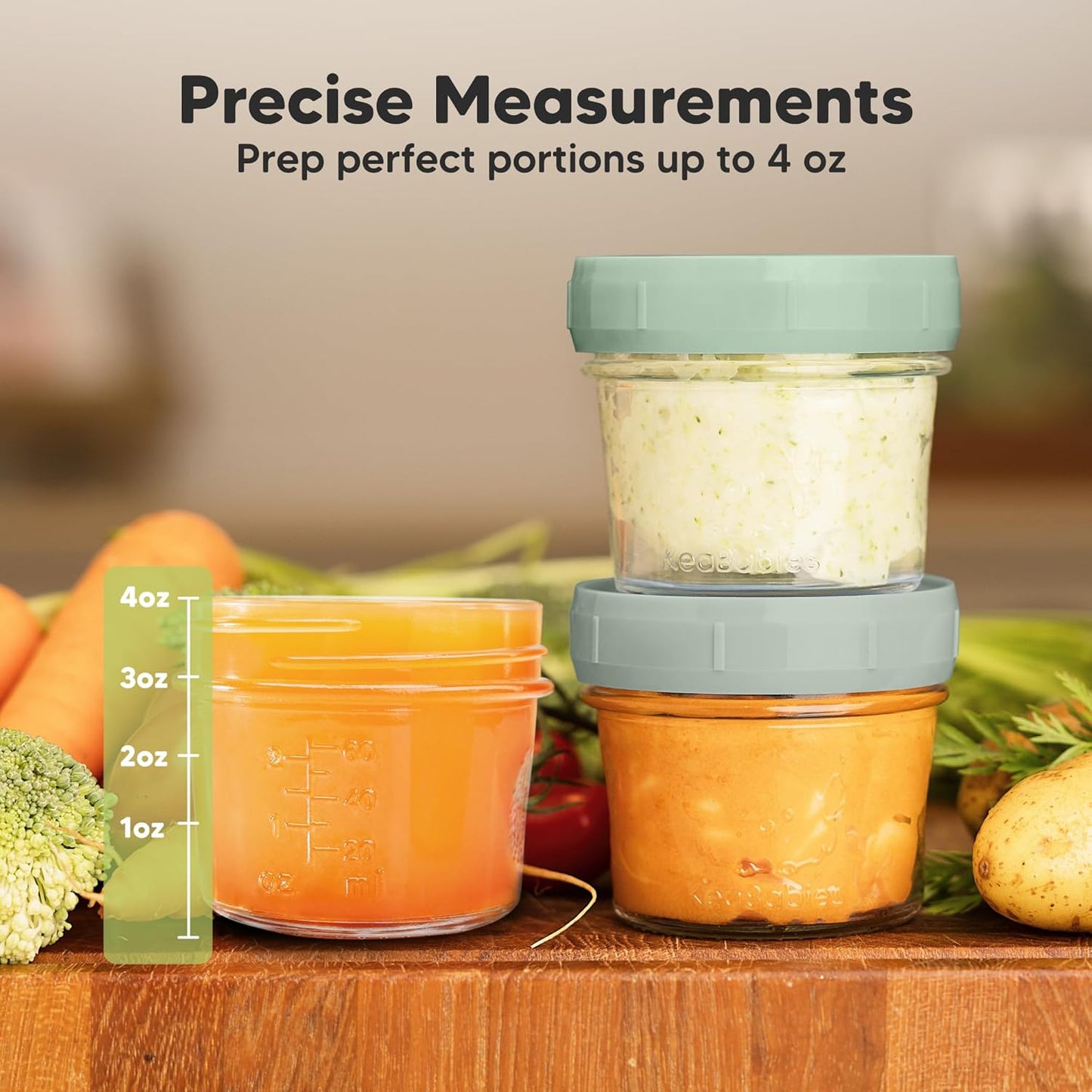 KeaBabies 12pk 4oz Glass Baby Food Containers with Lids - Leak-Proof, Microwavable Small Glass Jars, Baby Purees & Toddler Snack Storage Containers, BPA-Free, Dishwasher & Freezer Safe (Sage)