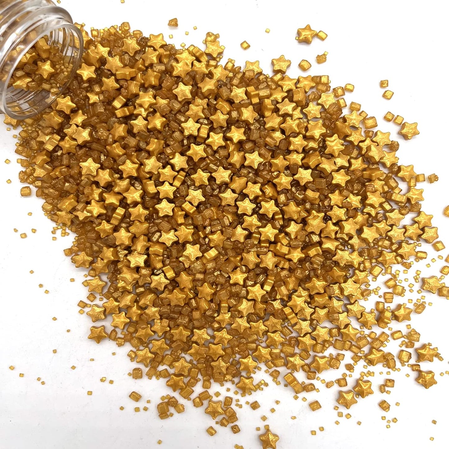 Sprinkles Gold Star Sugar Crystal Sugar Candy Cake Decorations Cupcake Toppers Cookie Decorating Ice Cream Celebrations Shaker Jar Wedding Shower Party (120g/4.2oz）
