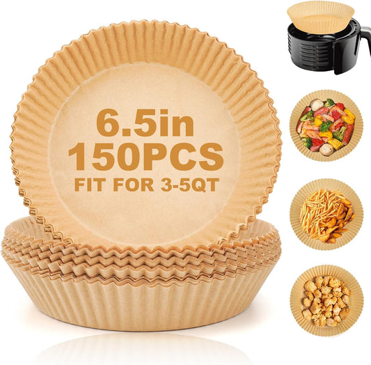 Air Fryer Liners Disposable - 150Pcs 6.5In Round Parchment Paper for Air Fryer Non-Stick Airfryer Basket Liners for Steamer Microwave Oven