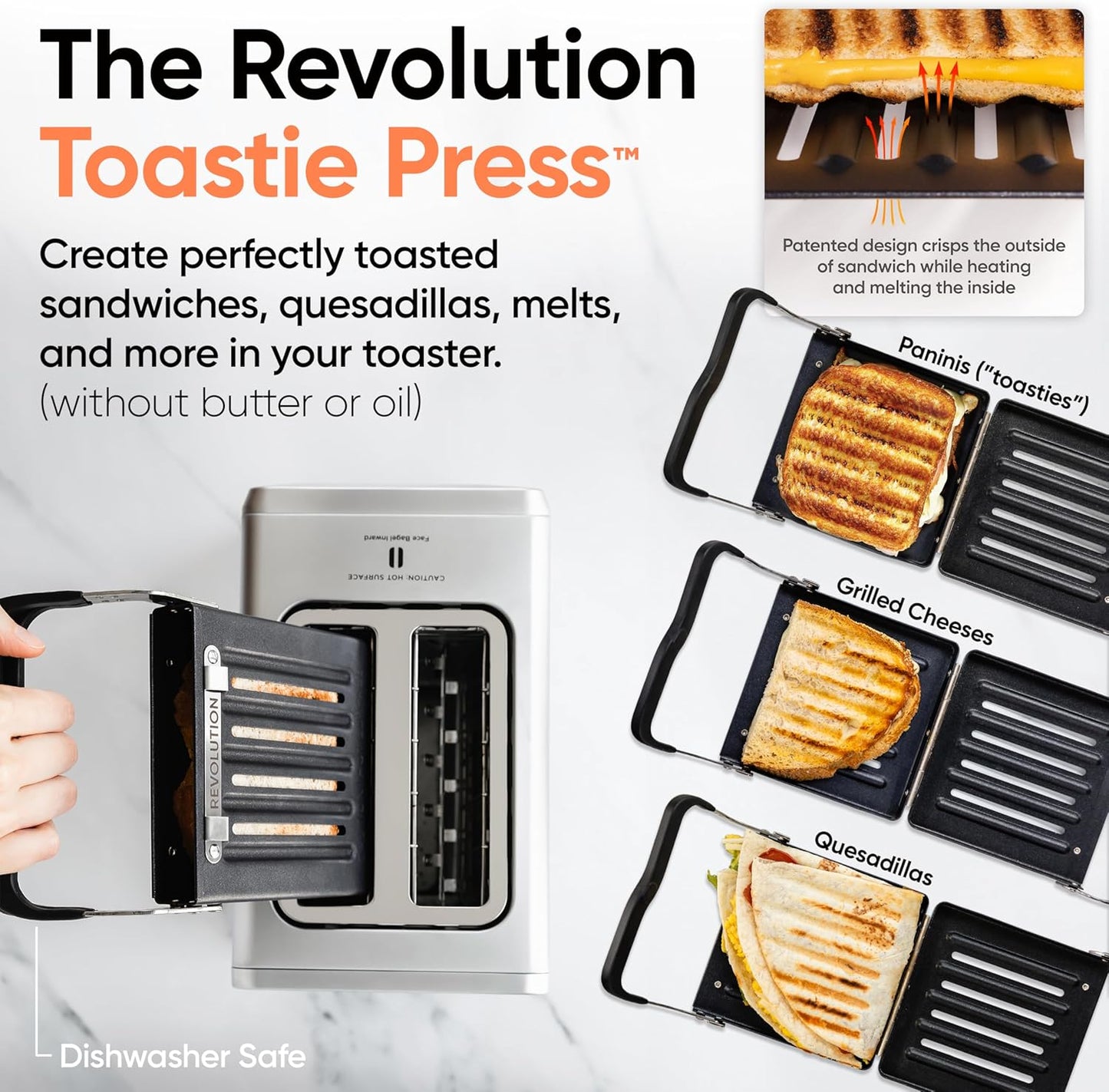 Revolution R180 Connect Plus Smart Toaster Bundle with Toastie Press & Warming Rack – Touchscreen, 2-Slice Wide Slot, InstaGLO 2.0 Tech, Digital Picture Frame– Toast Bread, Bagels, Waffles, Tortillas