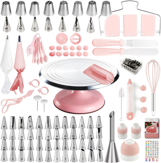 Cake Decorating Kit, 138pcs Cake Decorating Supply with Aluminium Cake Turntable, 64 Numbered Icing Piping Tips, 2 Spatulas, 3 Icing Comb Scraper and Leveller, 32 Piping Bags,cake decorating tool