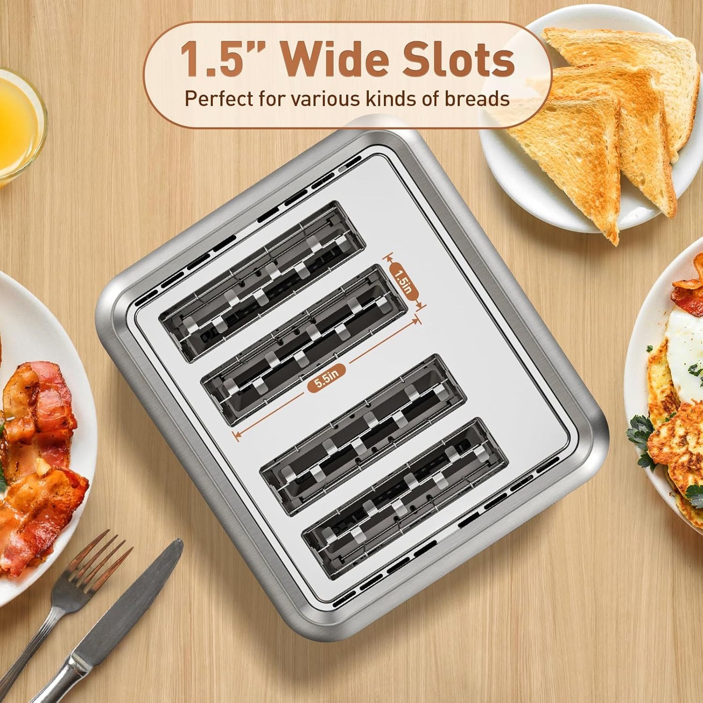 Secura 4-Slice Touchscreen Toaster – Digital Countdown, Dual Control Panels for Personalized Toasting