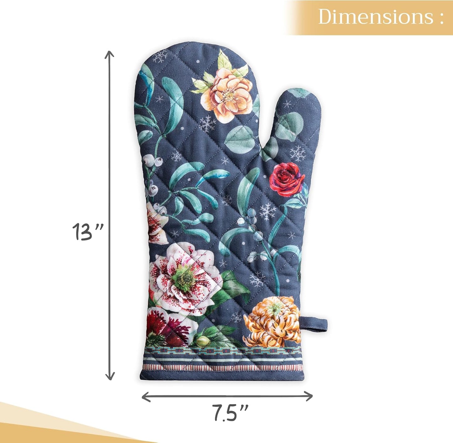 Maison d' Hermine Oven Gloves 100% Cotton Oven Mitt 7" x 13" with Loop Heat Resistant, BBQ, Cooking Gloves, Baking, Grilling, Kitchen, Handling Hot Pans (Pack of 1, Christmas Joy)