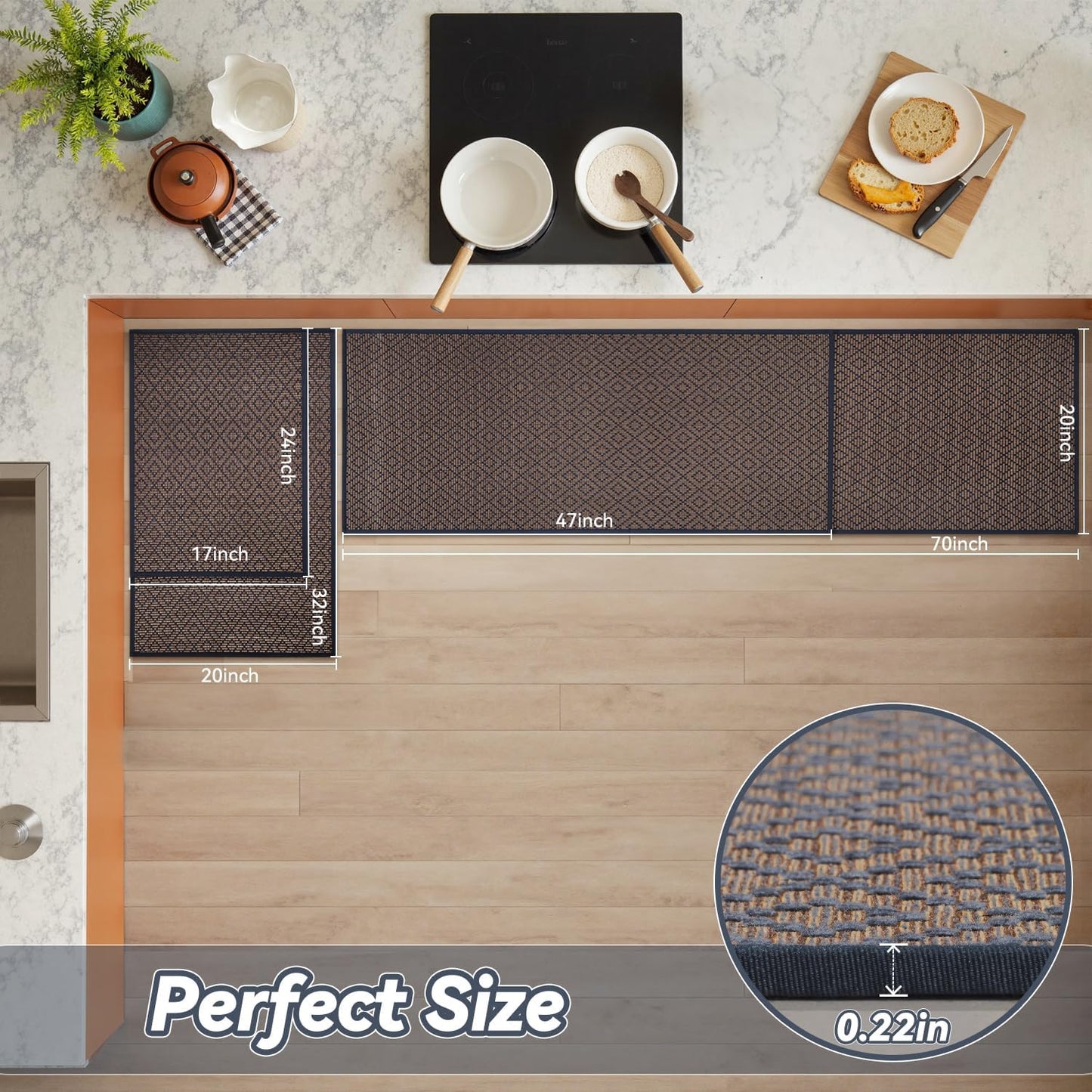 PADOOR Kitchen Floor Mat, Rubber Backed Kitchen Rugs Non Slip Washable, Super Absorbent Kitchen Mats for Floor Front of Sink, 20"x32" Blue