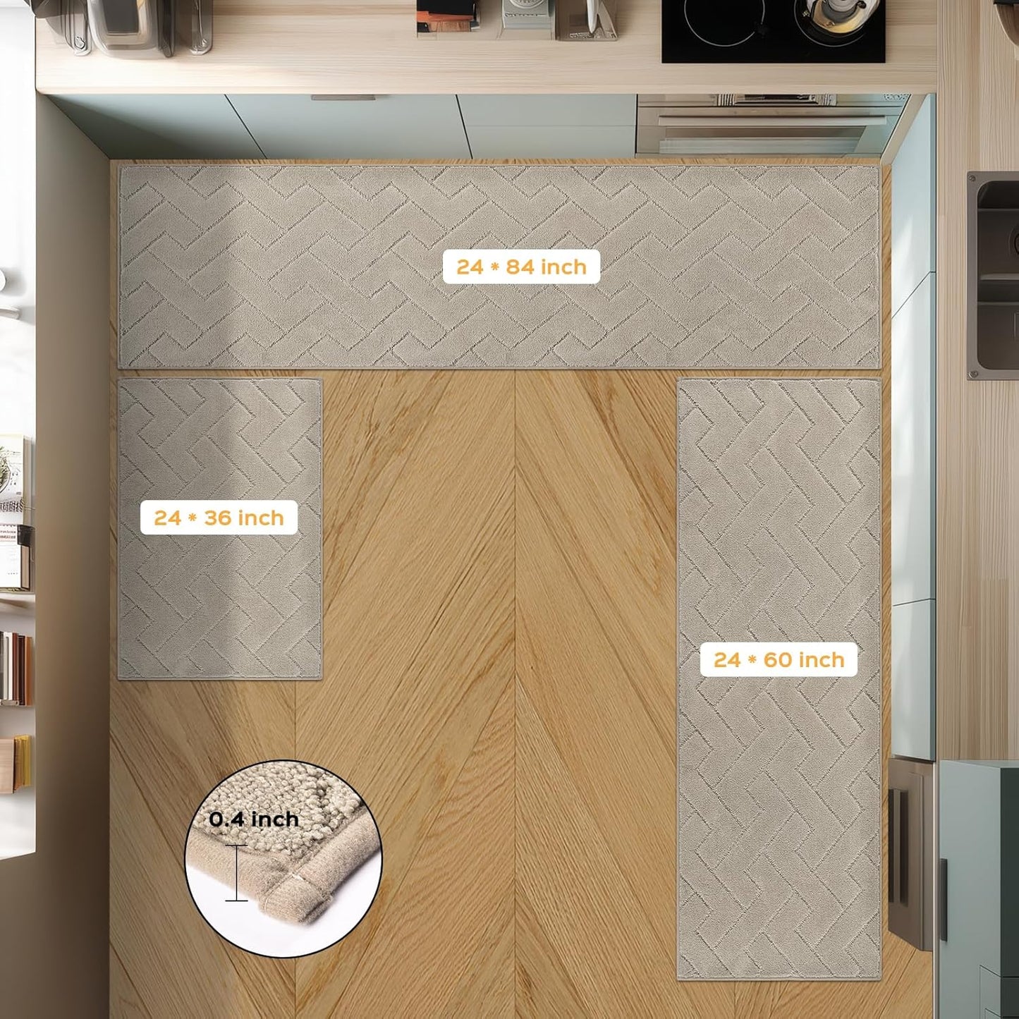 Machine Washable Kitchen Rugs 24" x 84", Non-Slip Kitchen Runner Rugs Mats for Floor, Absorbent Comfort Standing Mats for Kitchen, Sink, Laundry and Hallway, Rolled Packaging, Taupe