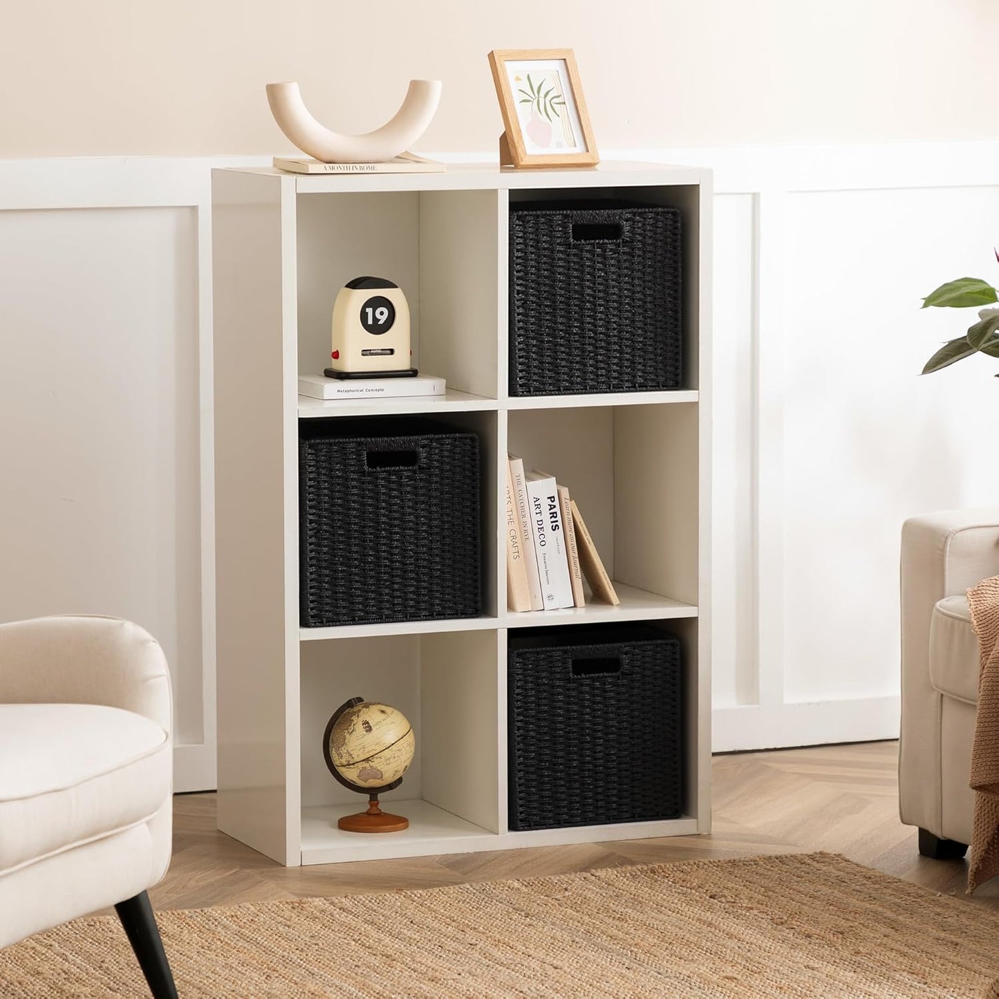 UBBCARE 3 Pack Wicker Basket, 11L×11H×10.5W inch Woven Paper Rope Storage Baskets for shelves, Foldable Cube Storage bin with Handle, Storage Basket for Organizing & Decor, Black