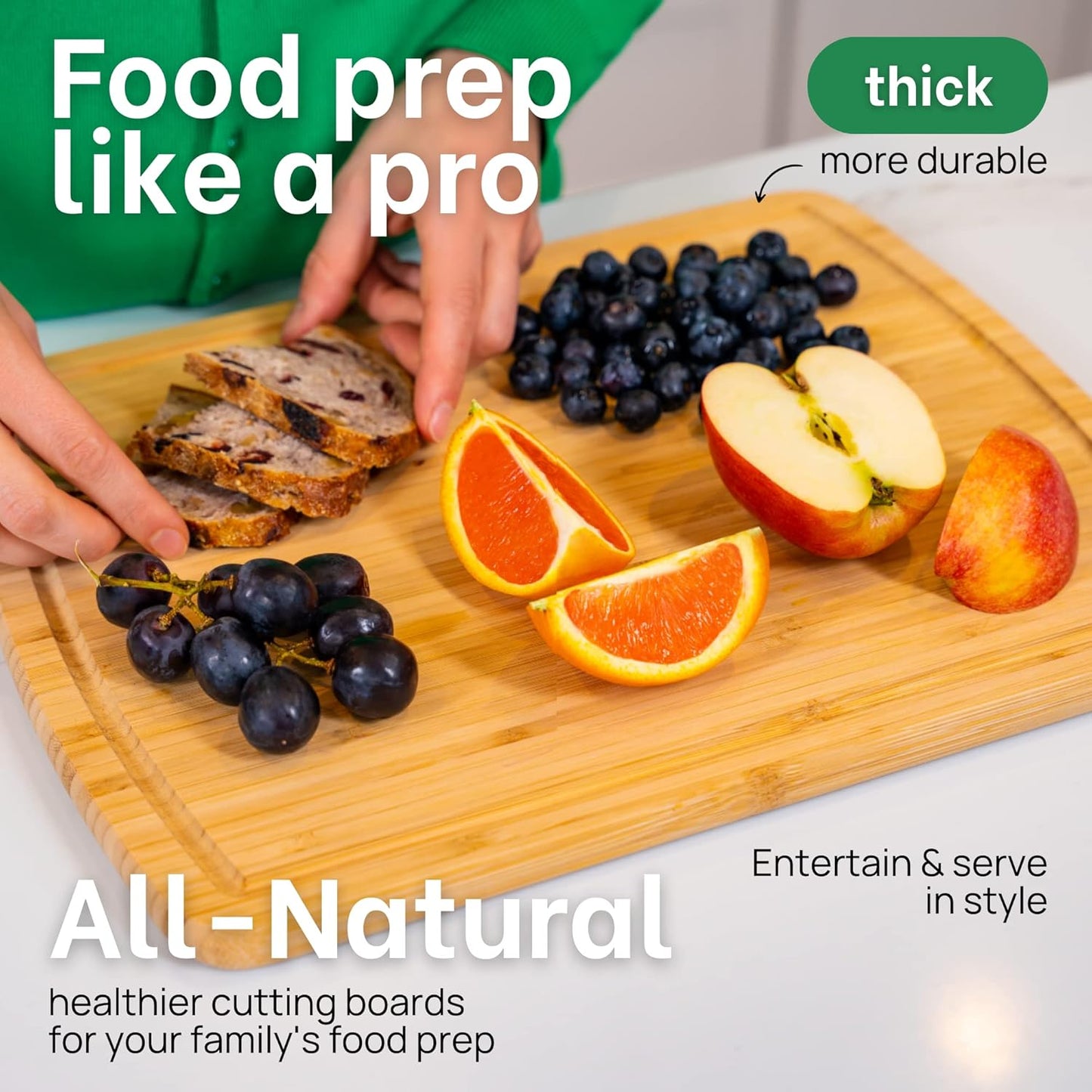 GREENER CHEF 15 Inch Bamboo Cutting Board with Lifetime Replacements - Medium Wooden Chopping Board for Kitchen, Butcher Block, Meat, Vegetables, Charcuterie and Cheese Board