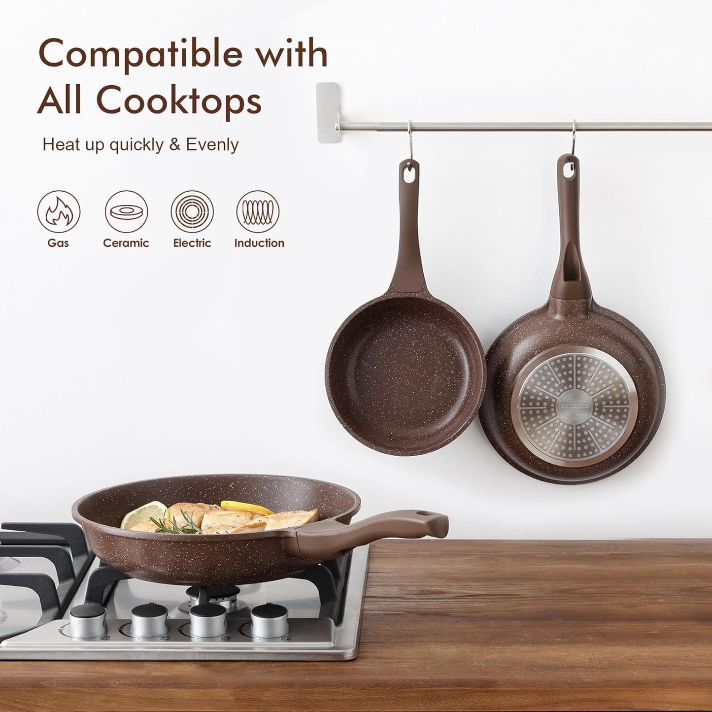 SENSARTE Nonstick Frying Pan Skillet, Granite Coating Omelette Pan, Healthy Stone Cookware Chef's Pan PFOA Free, Toffee Brown (11 Inch)