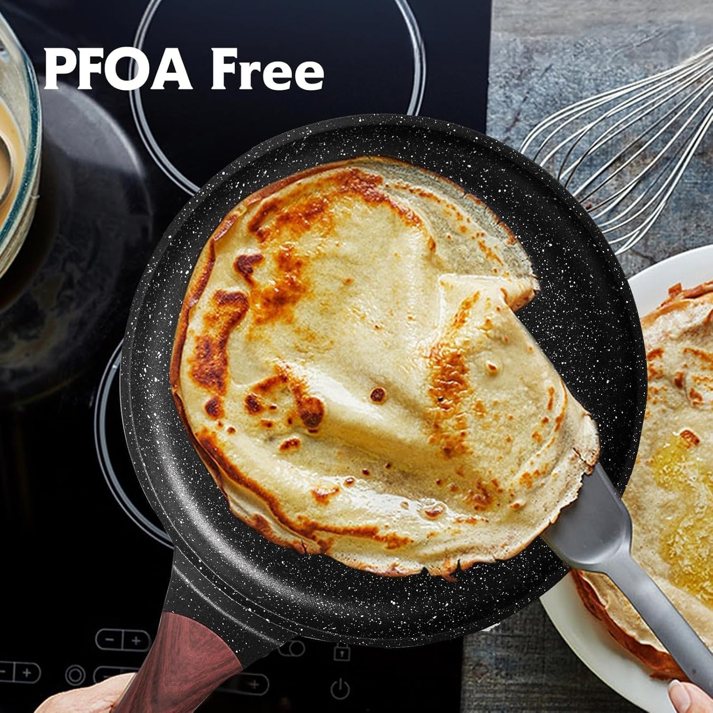 Crepe Pan,12 in Nonstick Crepe Pan, Granite Flat Skillet,non stick Dosa Tawa Comales Para Tortillas Pancake Pan,Dishwasher and Oven Safe Cookware,Induction Compatible, PFOA Free